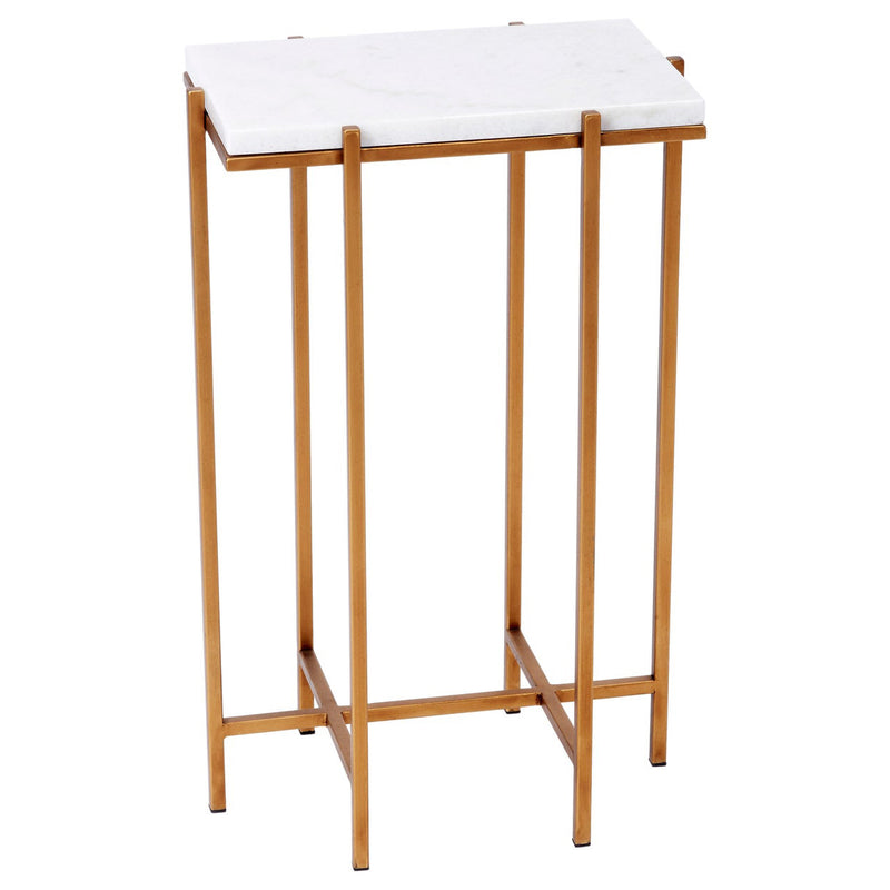 Old World Design Delmar Rectangular Gold And White Marble Accent Table