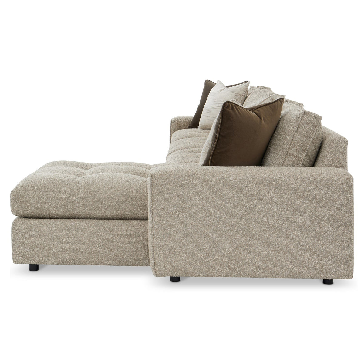 Bernhardt Living Nest 3pc Right Facing Fabric Sectional Sofa in Brown, side profile