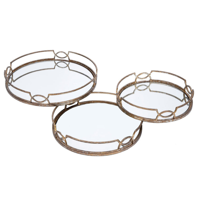 Old World Design Madeline Small Mirrored Tray Set of 3