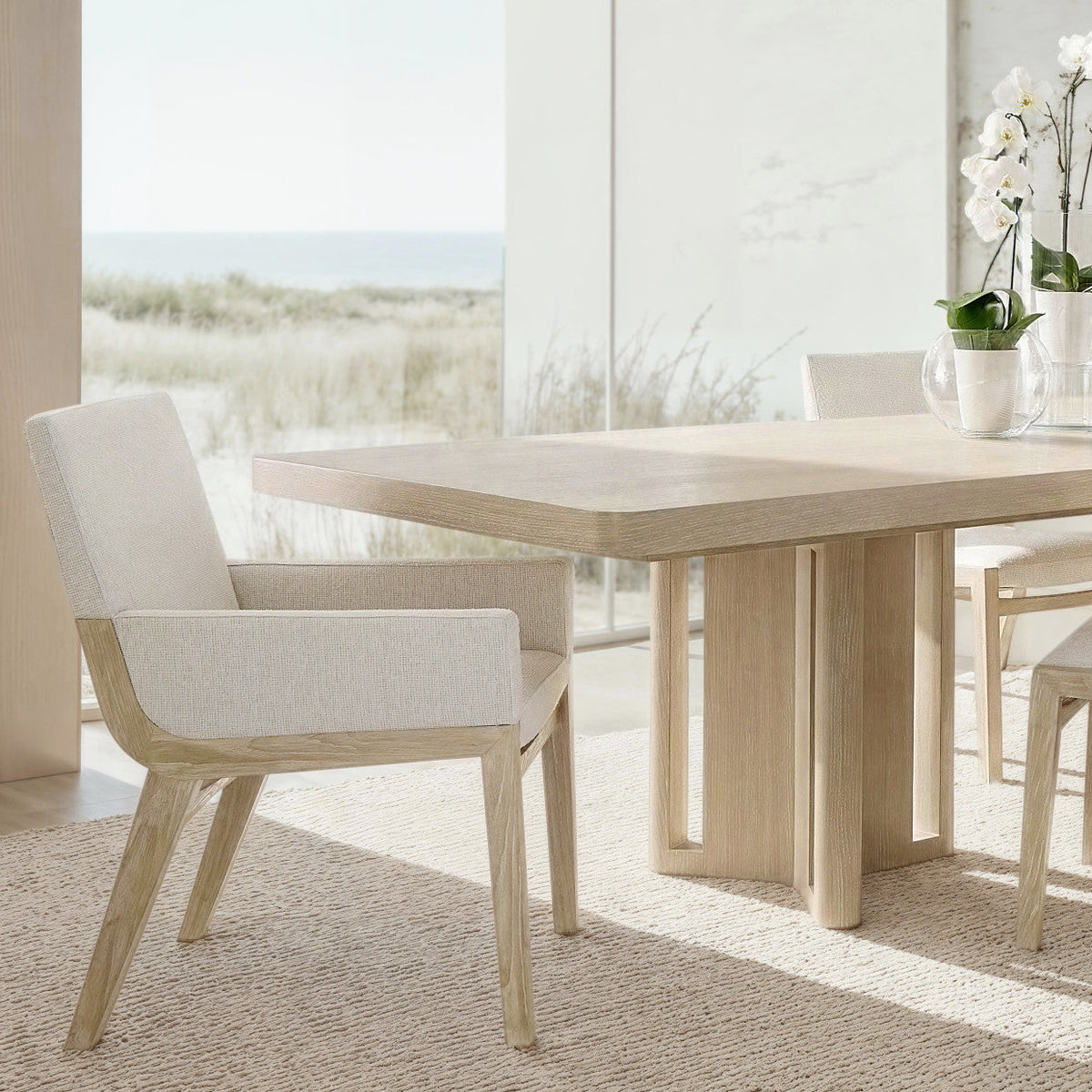 Bernhardt Asana Arm Chair in Tan, styled room scene