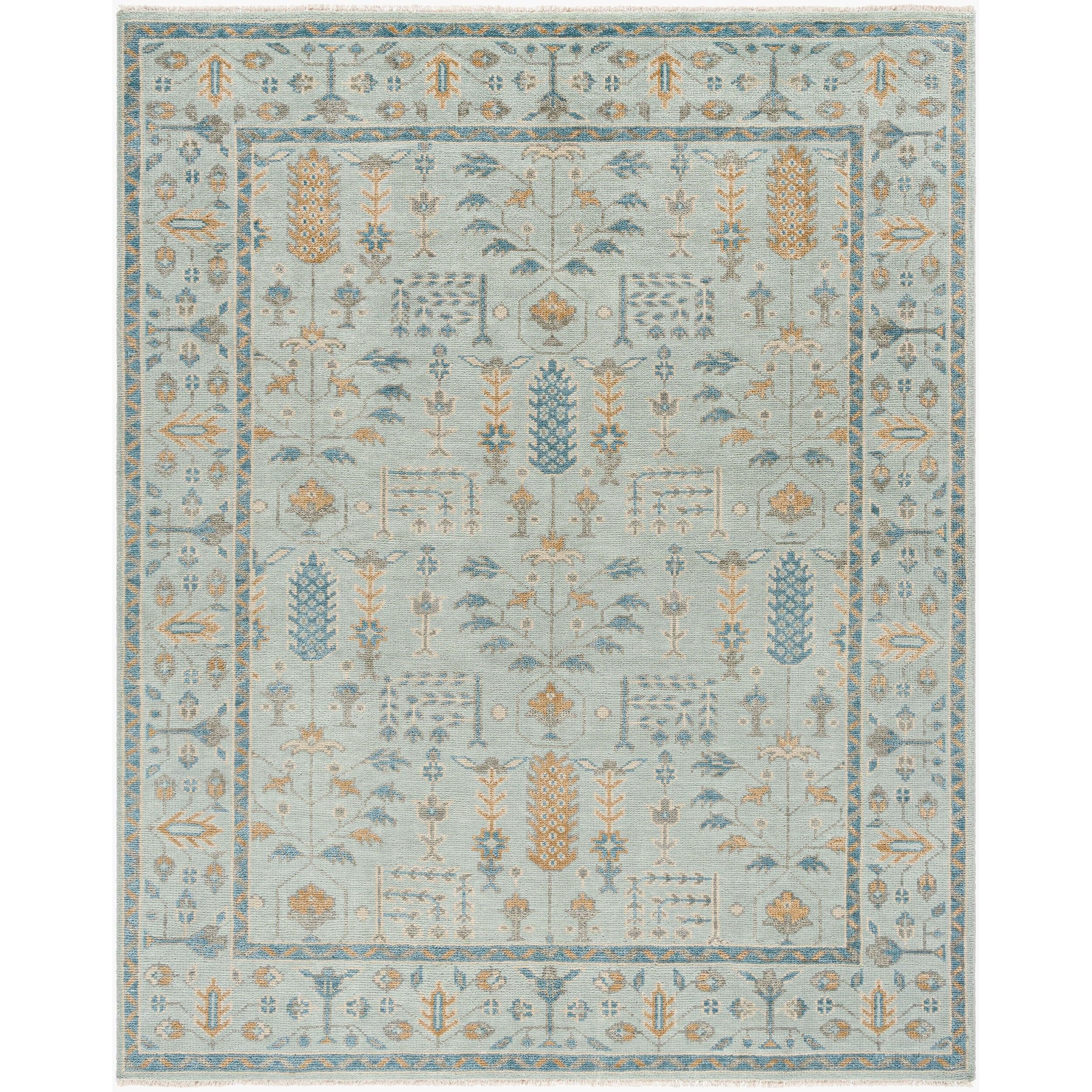 Surya Riviera RIV-2304 Hand Knotted Rug shown flat displaying its sky blue hand knotted design