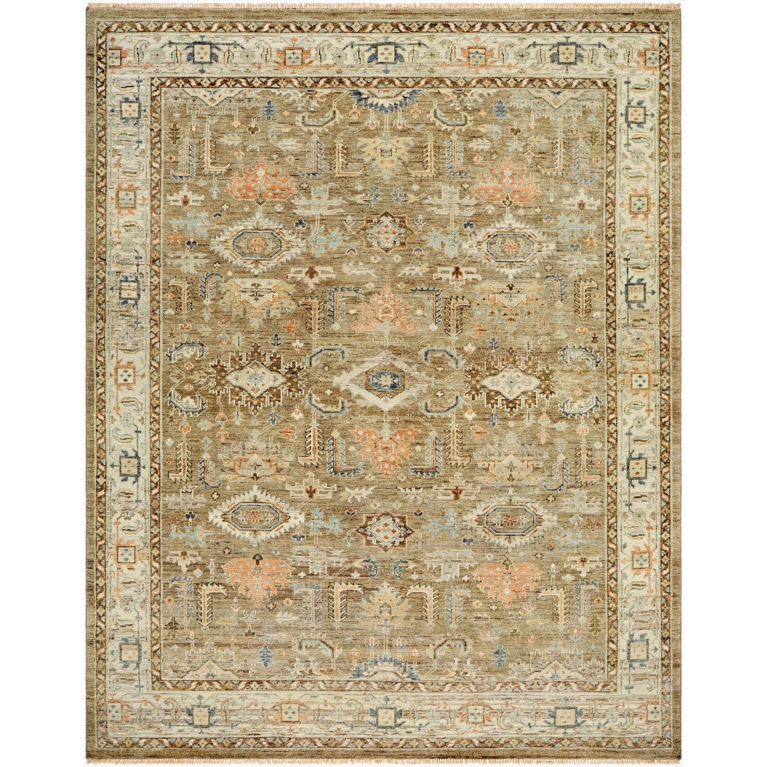 Surya Bijar BIJ-2301 Hand Knotted Rug in taupe, ivory, slate blue and terracotta