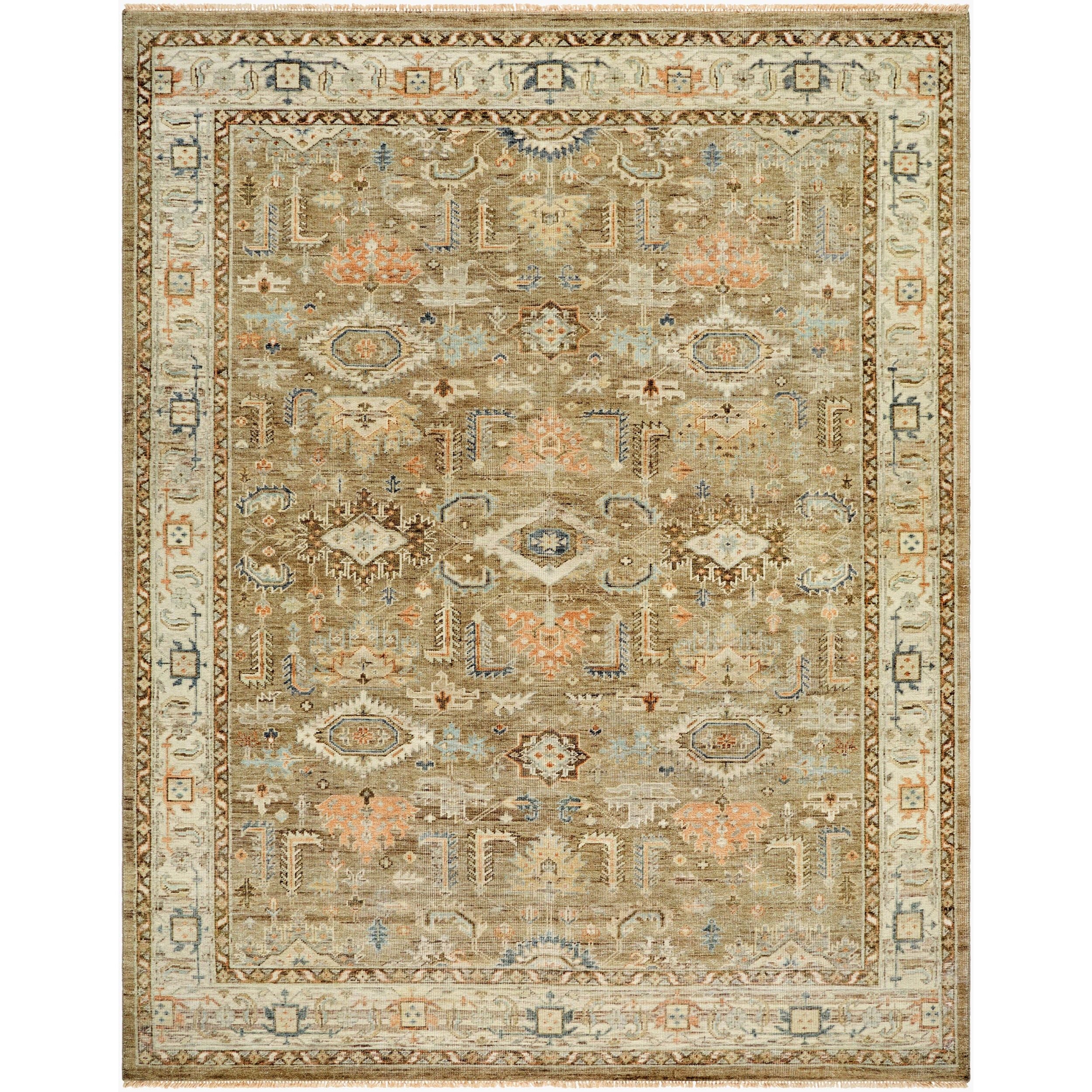 Surya Bijar BIJ-2301 Hand Knotted Rug in taupe, ivory, slate blue and terracotta
