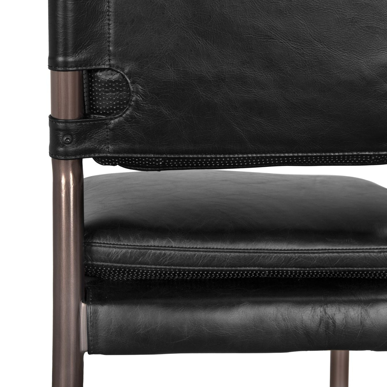 Noir Wooster Ebony Black Leather Bar Chair, Ebony Black Leather upholstery