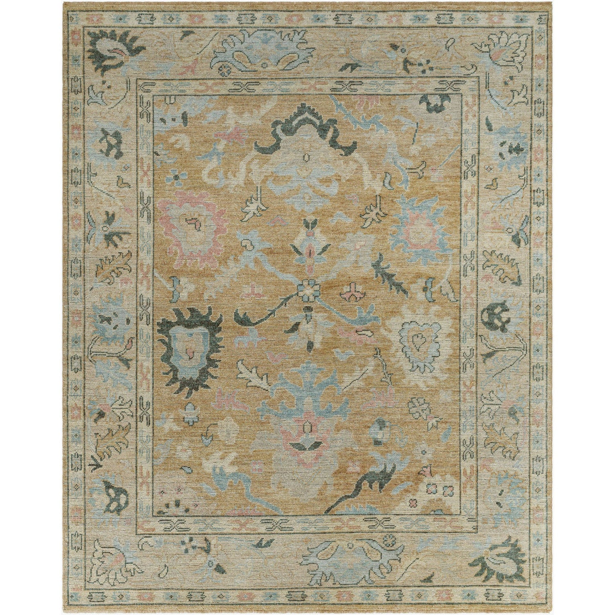 Surya Reign REG-2316 Hand Knotted Rug in wool and viscose, Tan, Slate, Dark Brown, Dark Green, Taupe
