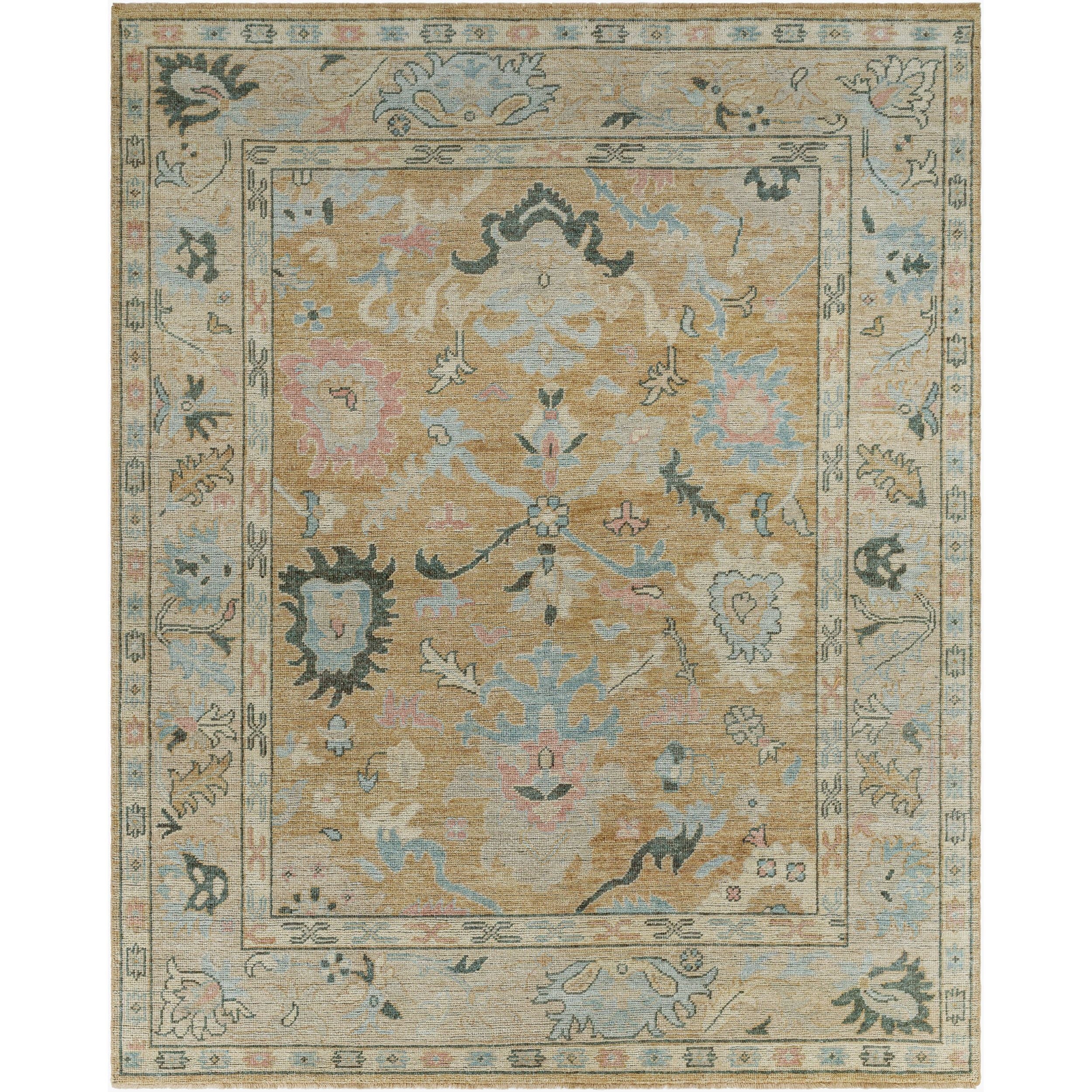 Surya Reign REG-2316 Hand Knotted Rug in wool and viscose, Tan, Slate, Dark Brown, Dark Green, Taupe
