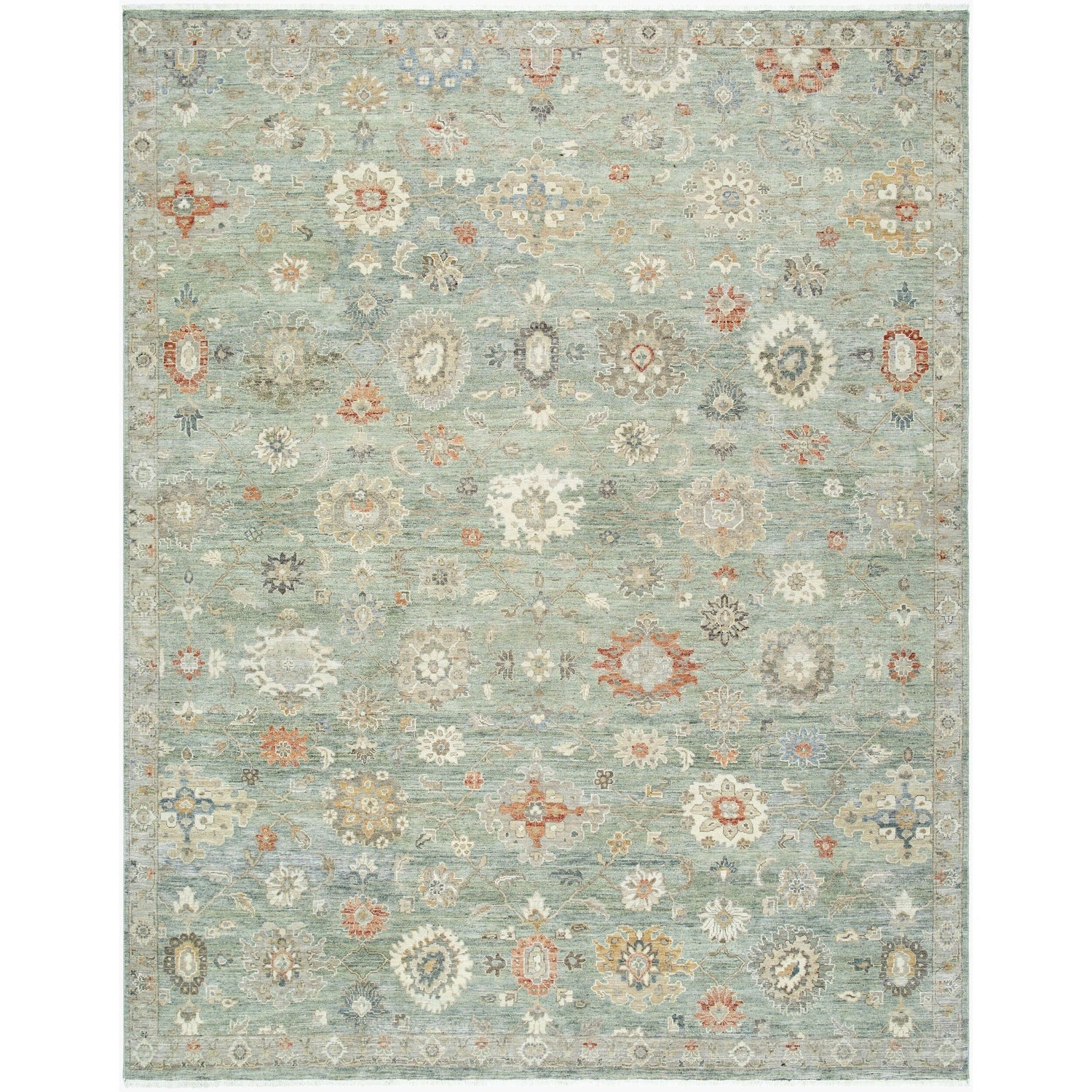 Surya Anatolia ANY-2313 Hand Knotted Rug in pure wool, Sage, Terracotta, Ivory, Slate Blue, Mustard, Charcoal