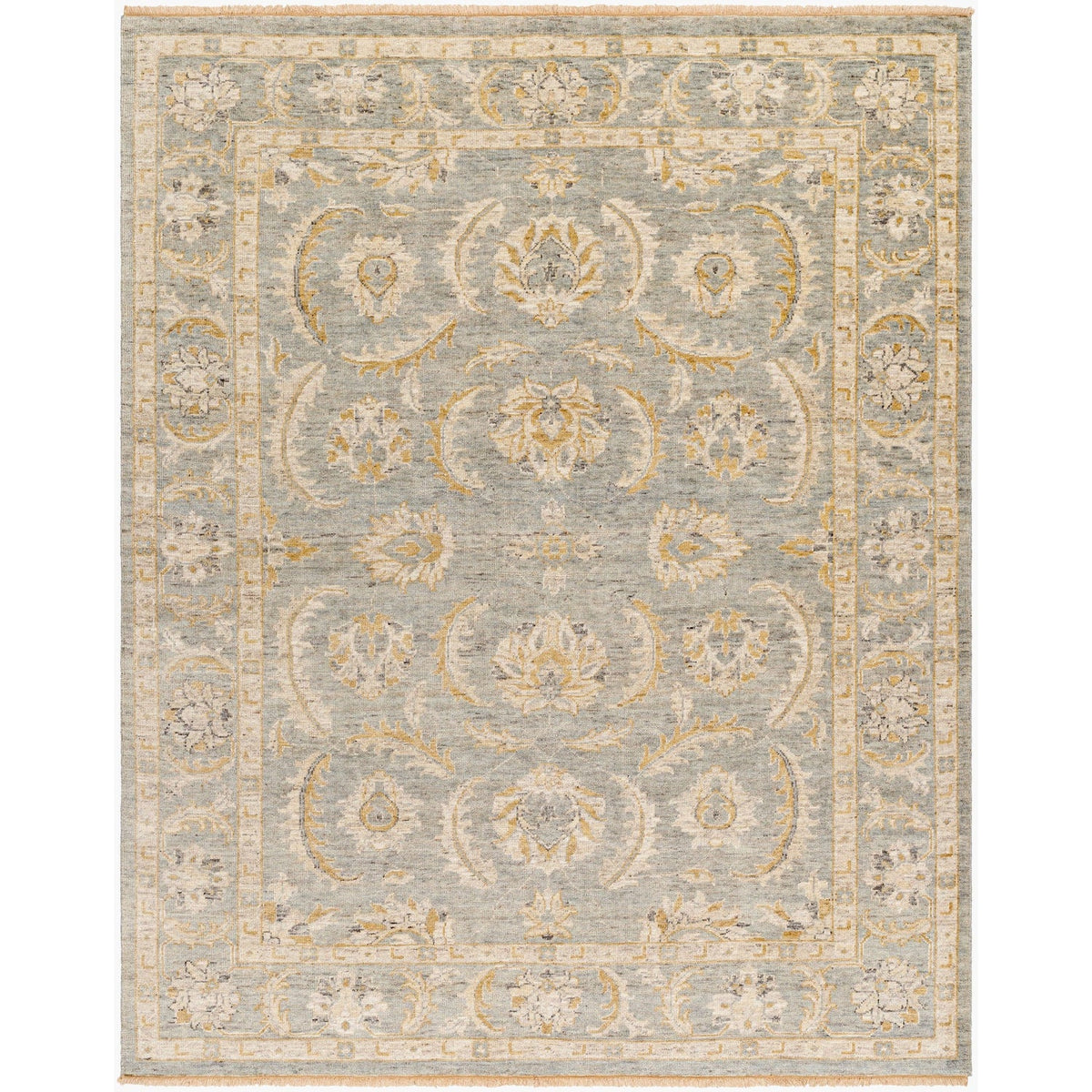 Surya Revival RVV-2301 Hand Knotted Rug in pewter, goldenrod, ivory and slate gray
