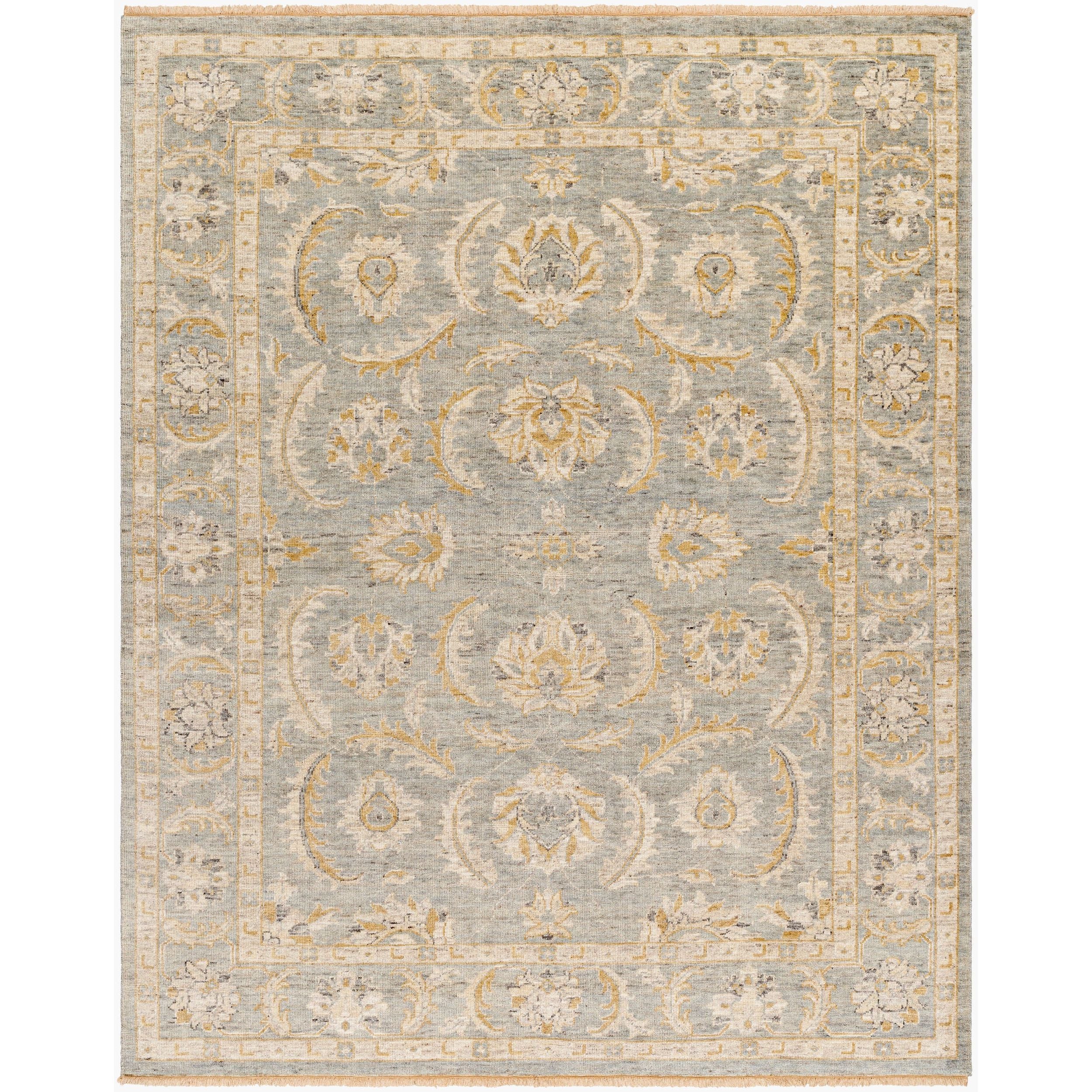 Surya Revival RVV-2301 Hand Knotted Rug in pewter, goldenrod, ivory and slate gray