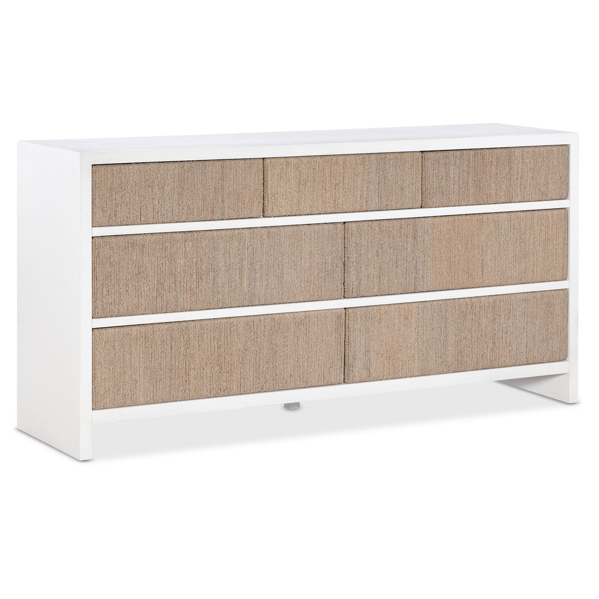 Margaritaville Bimini Sands Dresser in Textured plaster with woven seagrass drawer fronts, primary product view