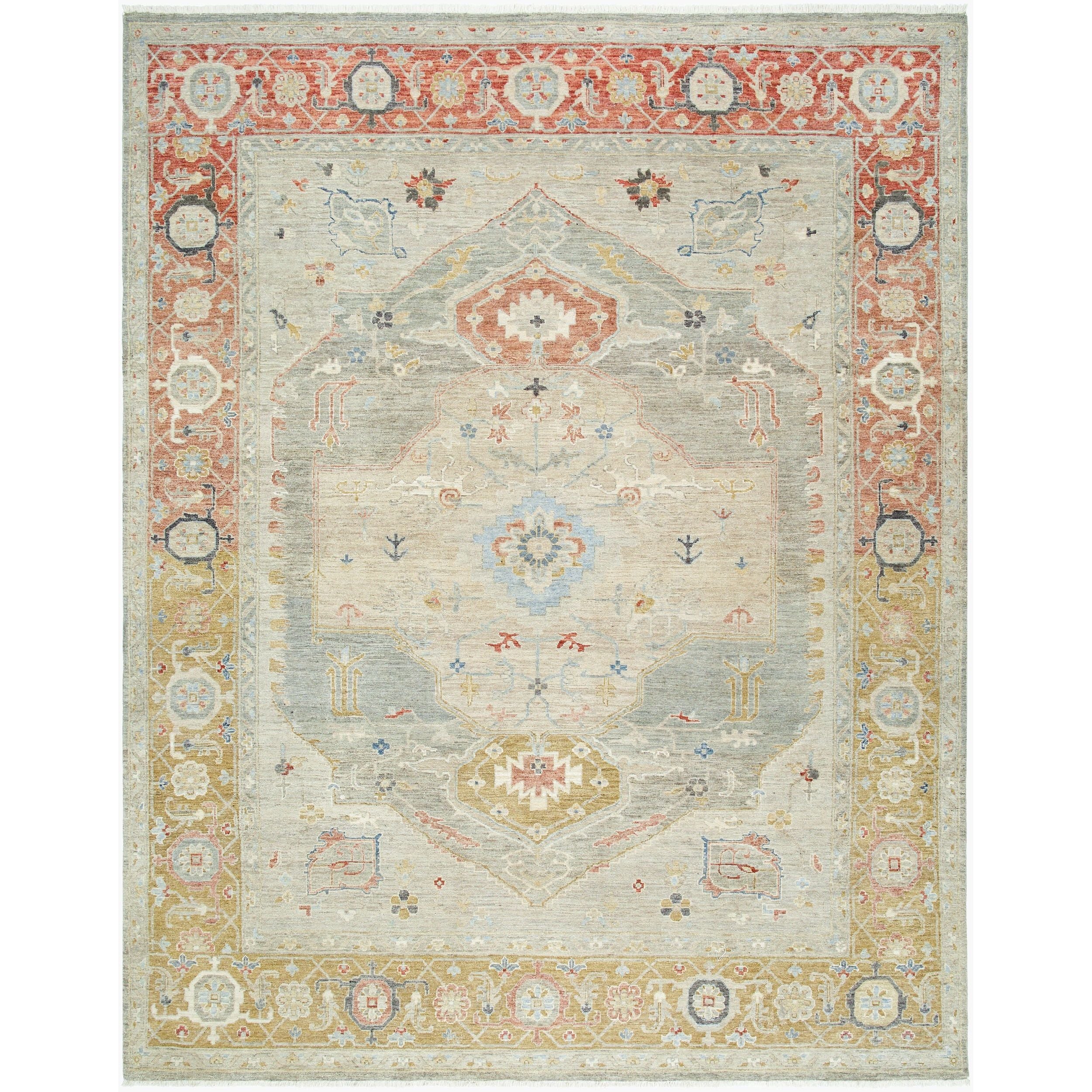 Surya Anatolia ANY-2309 Hand Knotted Rug in pure wool, Light Olive, Gray, Burgundy, Camel, Olive
