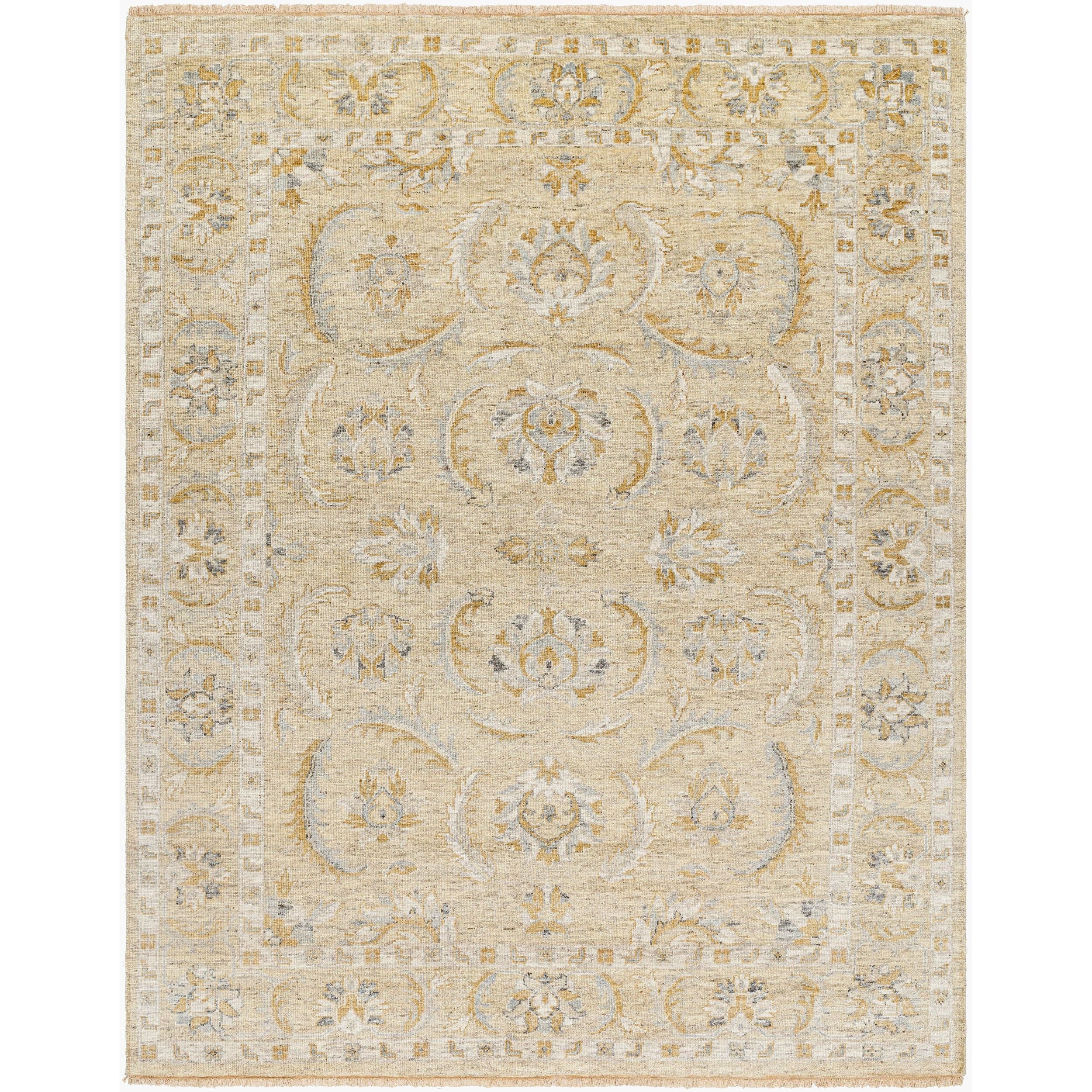 Surya Revival RVV-2300 Hand Knotted Rug in beige, ivory, gold and light gray