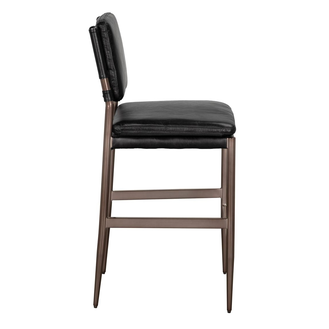 Noir Wooster Ebony Black Leather Bar Chair, sculpted tailored form