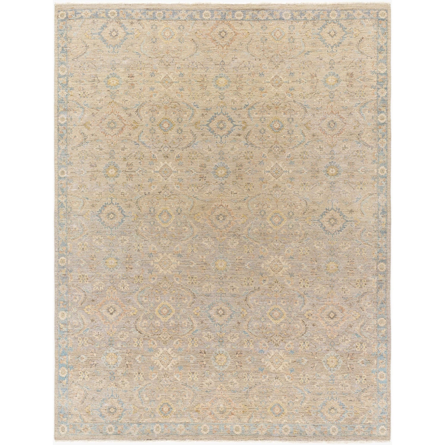 Surya Anatolia ANY-2308 Hand Knotted Rug in pure wool, Light Beige, Tan, Light Brown, Denim