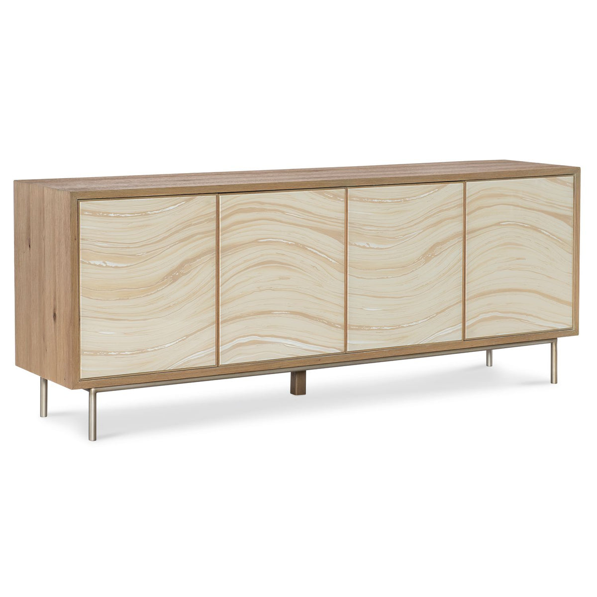 Margaritaville Shell Key Credenza in Maris body with Raked Sand door fronts, primary product view