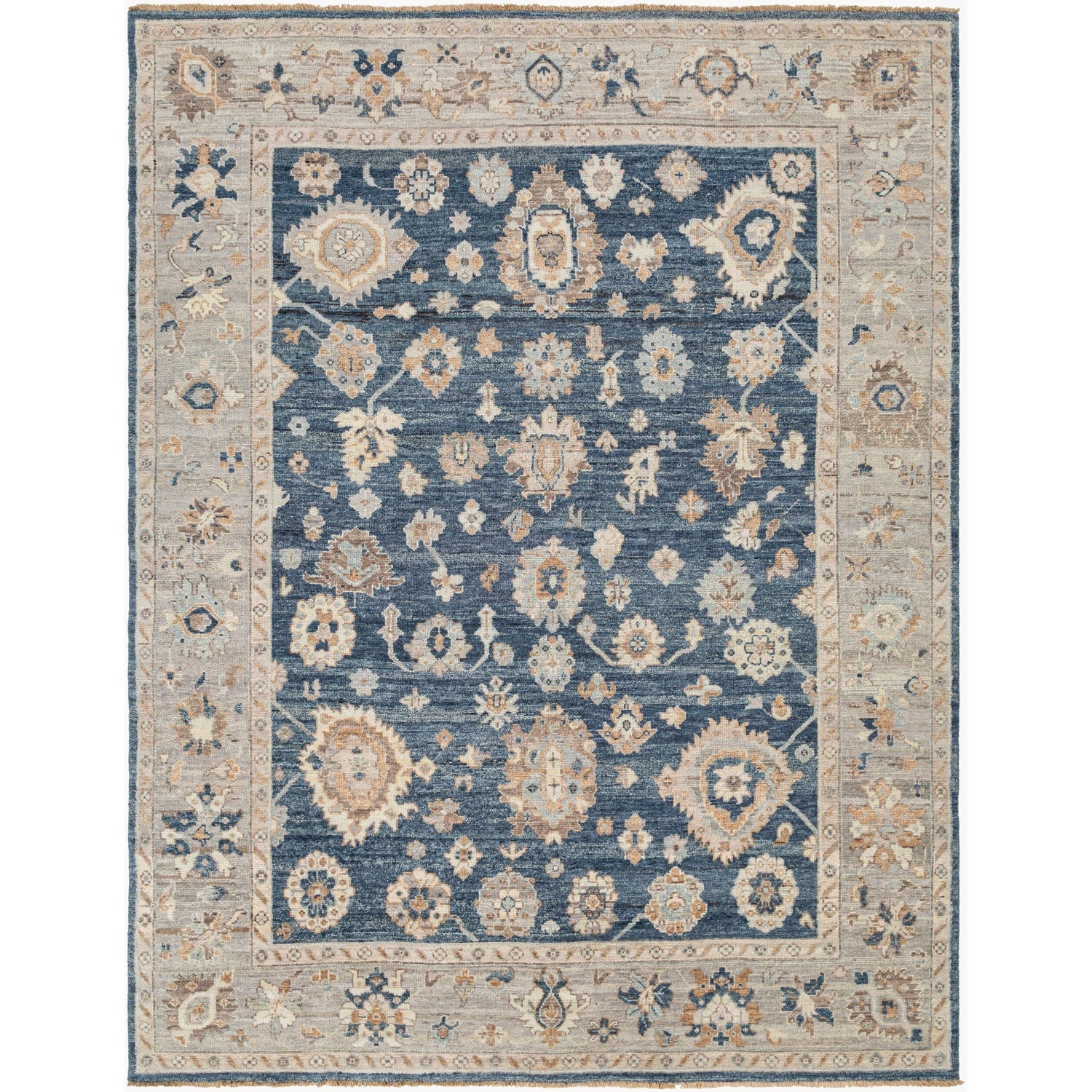 Surya Ghazni Hand Knotted Rug in Dark Blue, Beige, Light Gray, Gray and Cream