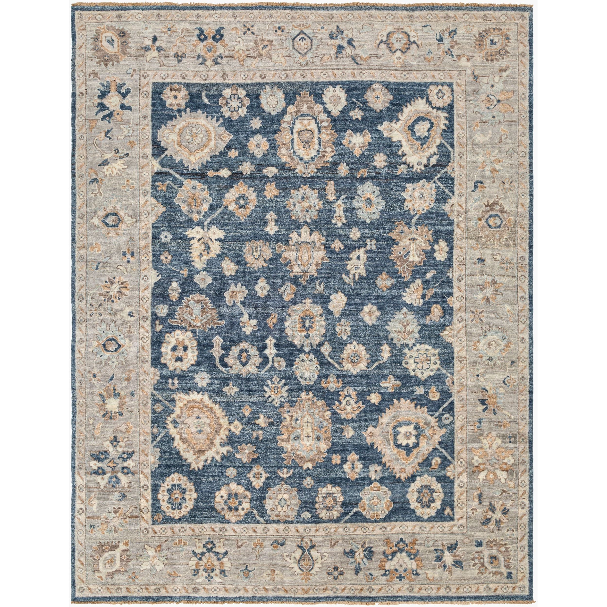 Surya Ghazni Hand Knotted Rug in Dark Blue, Beige, Light Gray, Gray and Cream