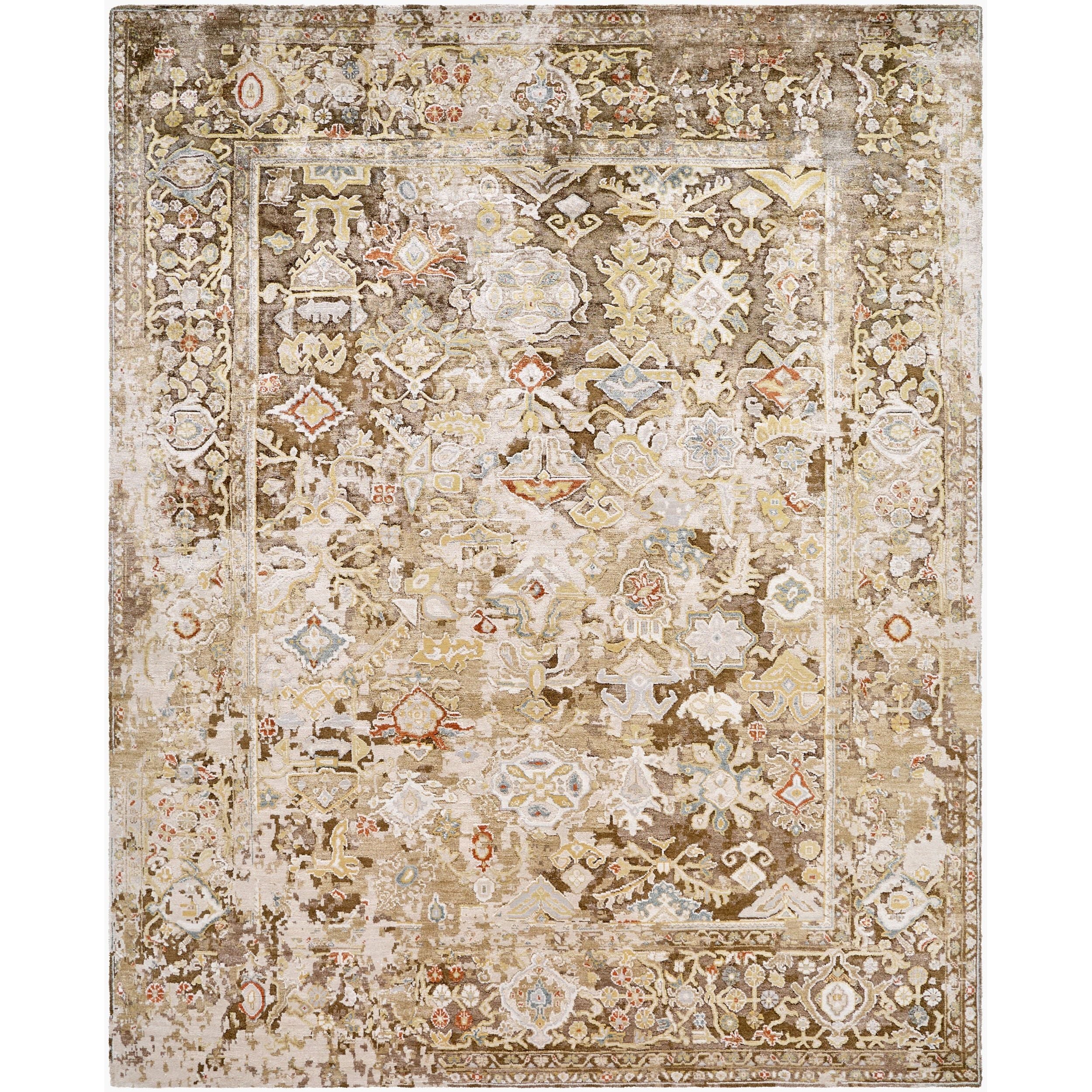 Surya Ghordes GHR-2301 Hand Knotted Rug in Olive, Sandstone, Ivory, Rust and Slate Blue