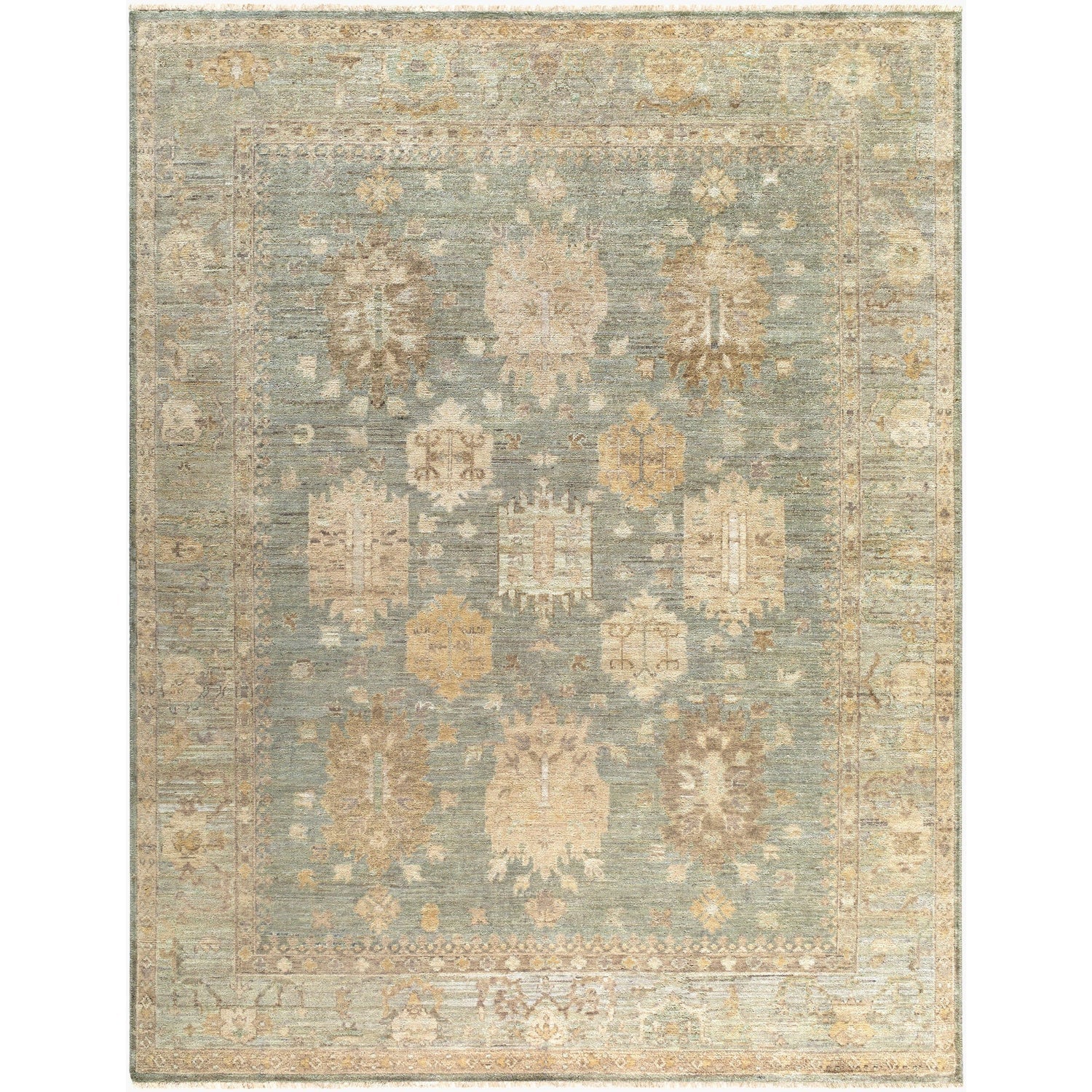 Surya Khotan KHT-2304 Hand Knotted Rug shown flat displaying its sage hand knotted design