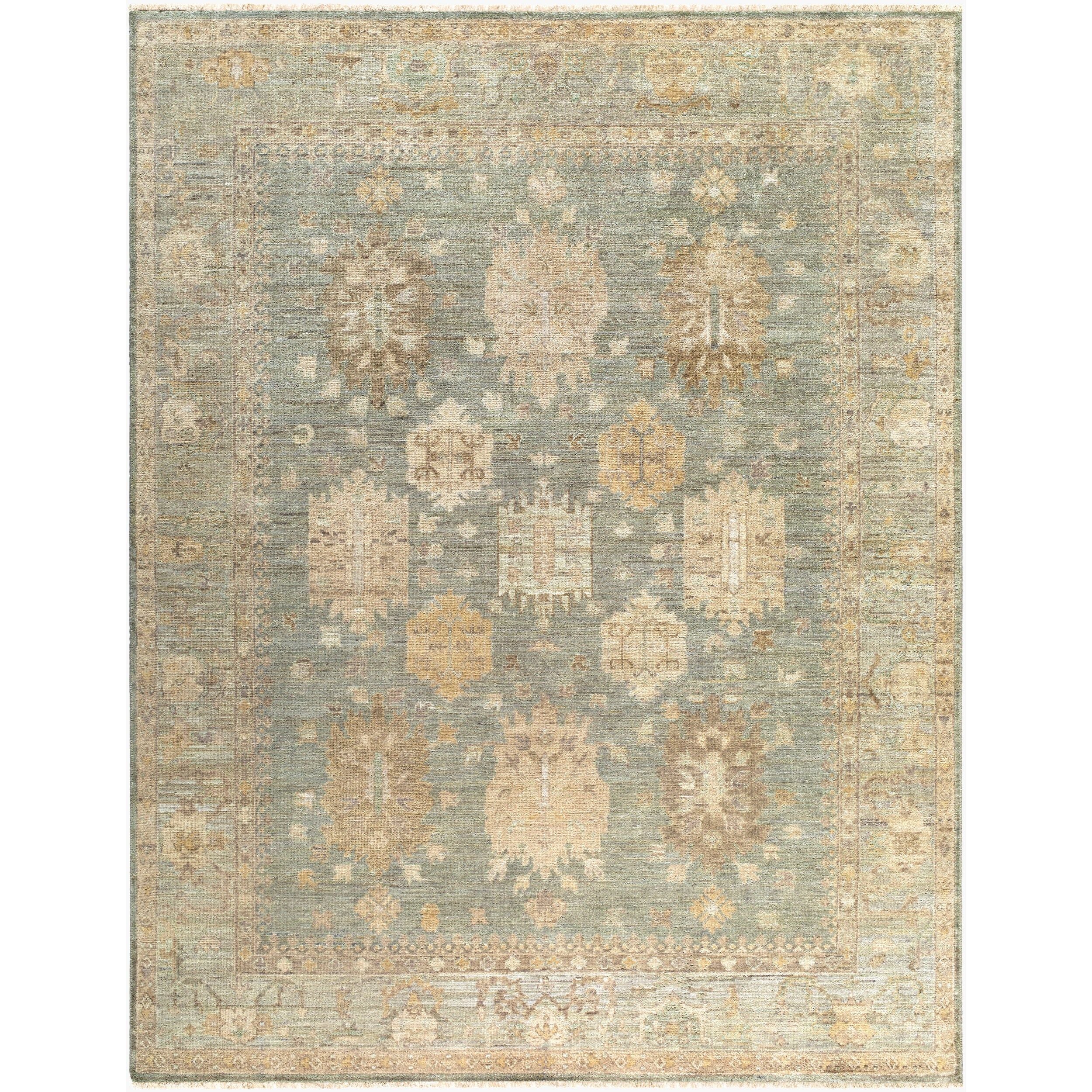 Surya Khotan KHT-2304 Hand Knotted Rug shown flat displaying its sage hand knotted design