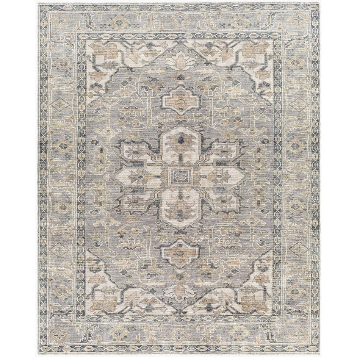 Surya Palais PAL-2306 Hand Knotted area rug in 100% Wool, shown in Medium Gray, Charcoal, Tan