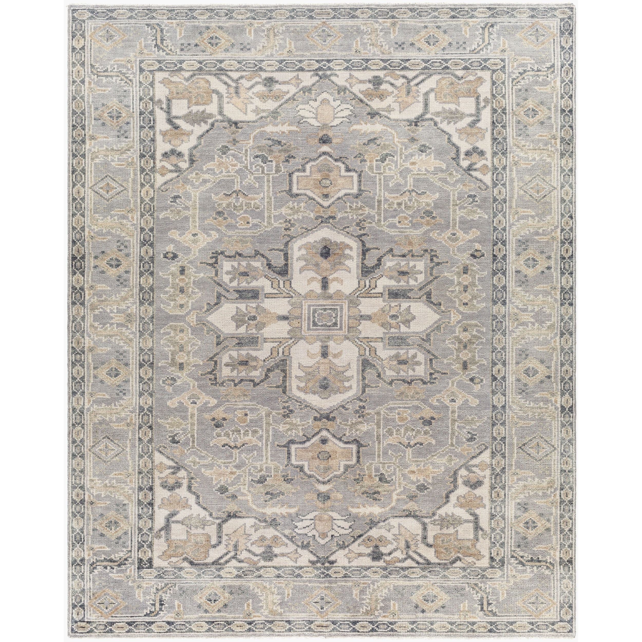 Surya Palais PAL-2306 Hand Knotted area rug in 100% Wool, shown in Medium Gray, Charcoal, Tan