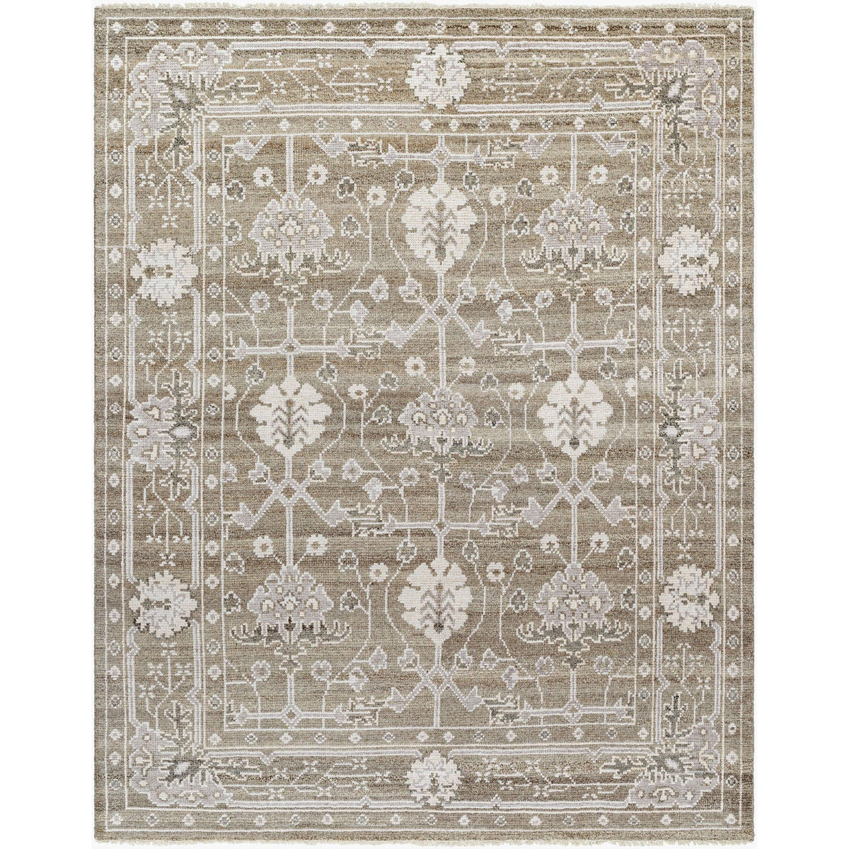Surya Almeria ALM-2306 Hand Knotted area rug in 60% Wool, 40% Viscose, shown in Light Brown, Medium Gray, Cream