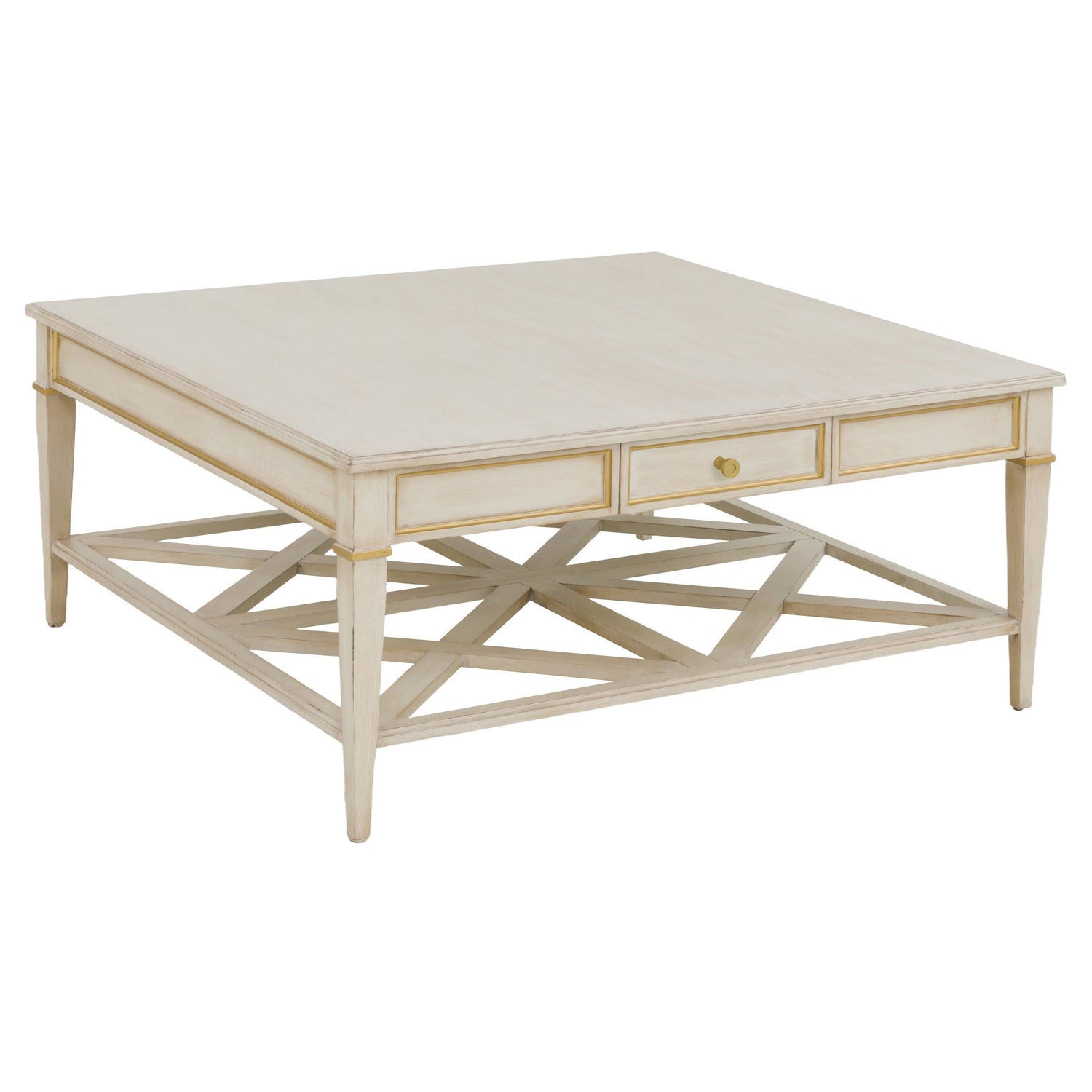 Fairfield Chair Matteo Linea Champagne Mist Square One Drawer Cocktail Table finished in Champagne Mist