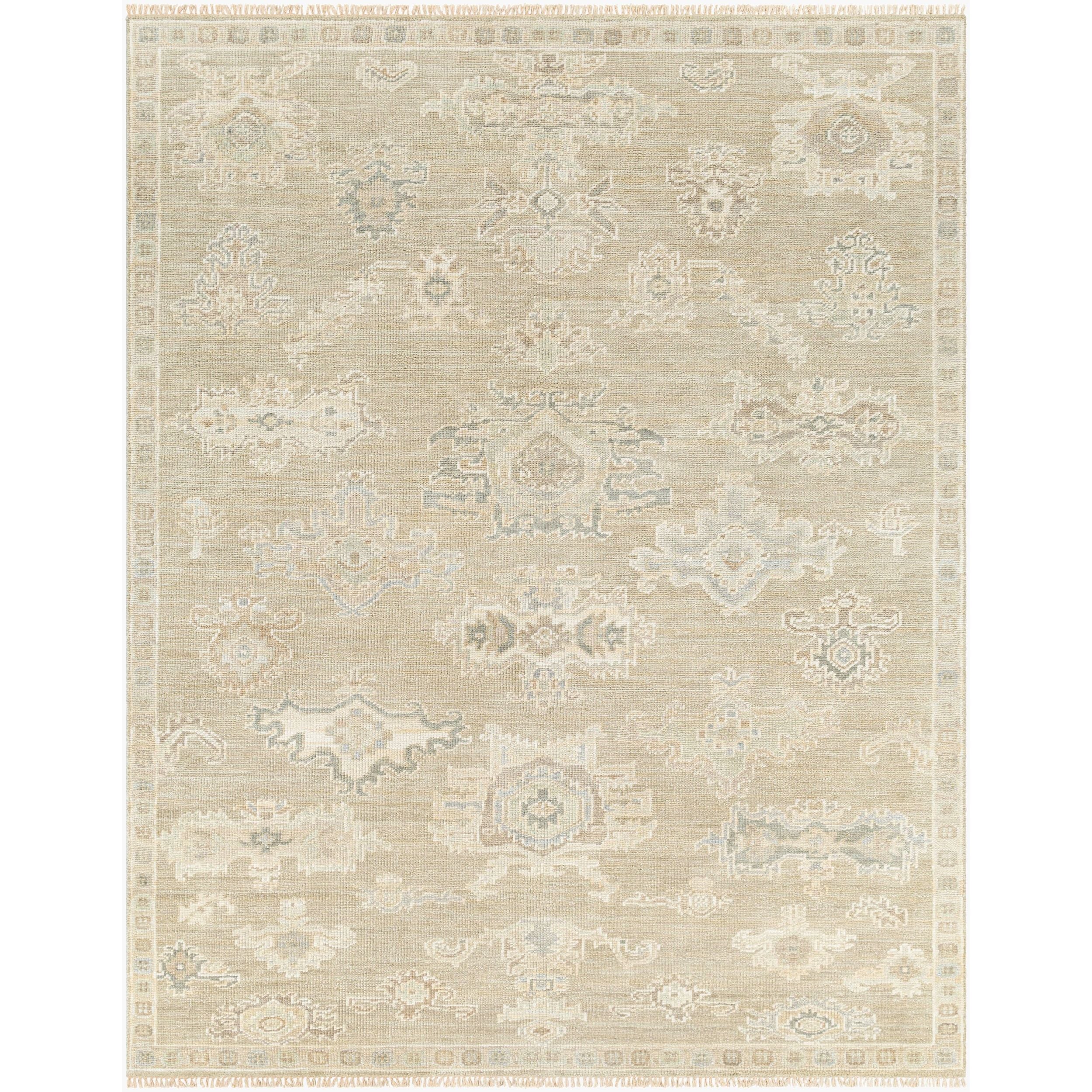 Surya Antalya AAT-2305 Hand Knotted Rug in Light Brown, Sage, Gray, Olive, Metallic Silver and Off-White