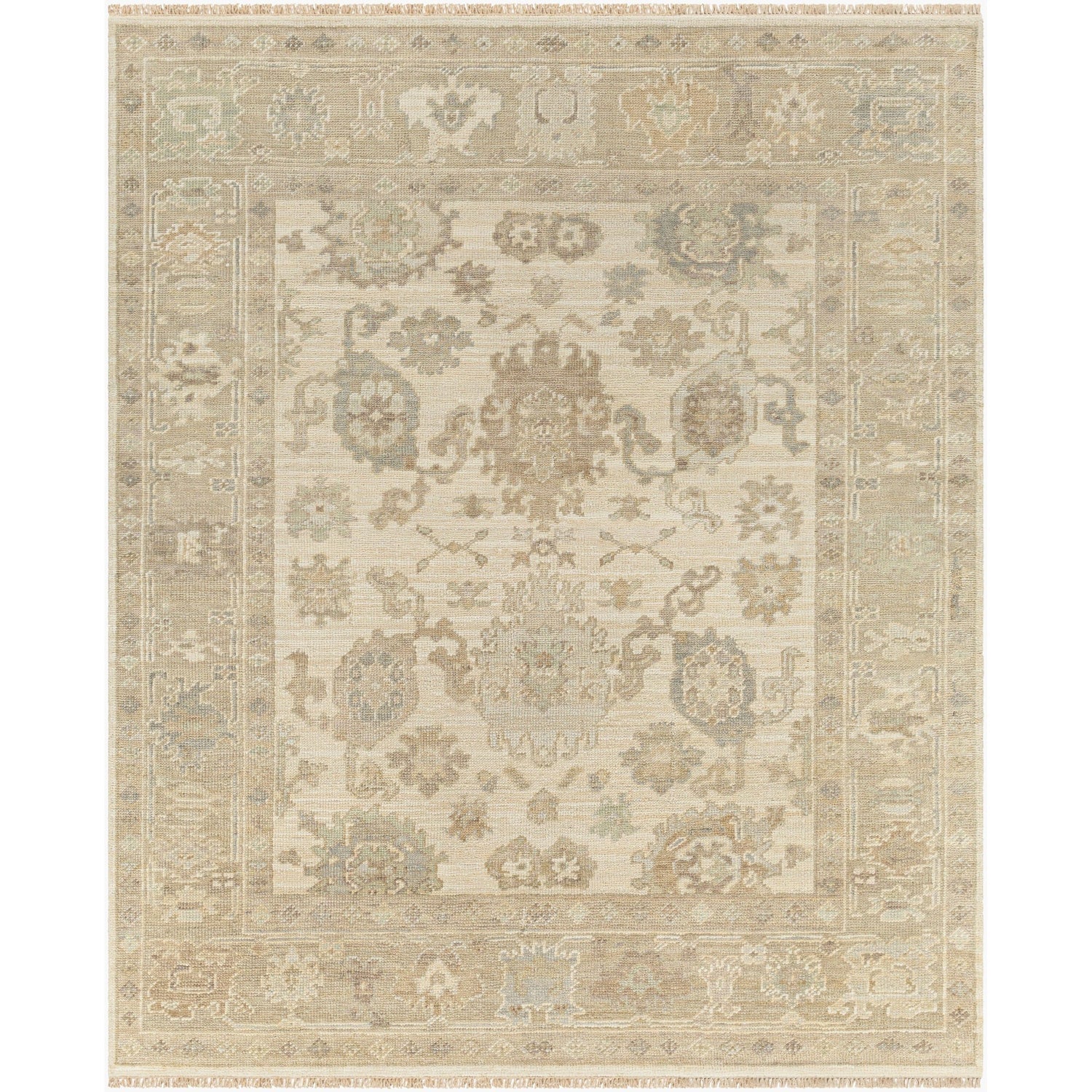 Surya Antalya AAT-2304 Hand Knotted Rug in Brown, Beige, Light Blue, Metallic Silver and Light Brown