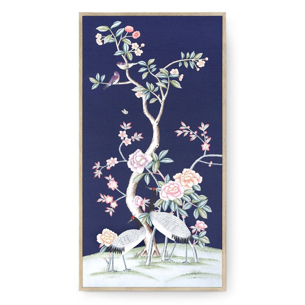Villa and House Nocturne Crane Framed Silk Panel