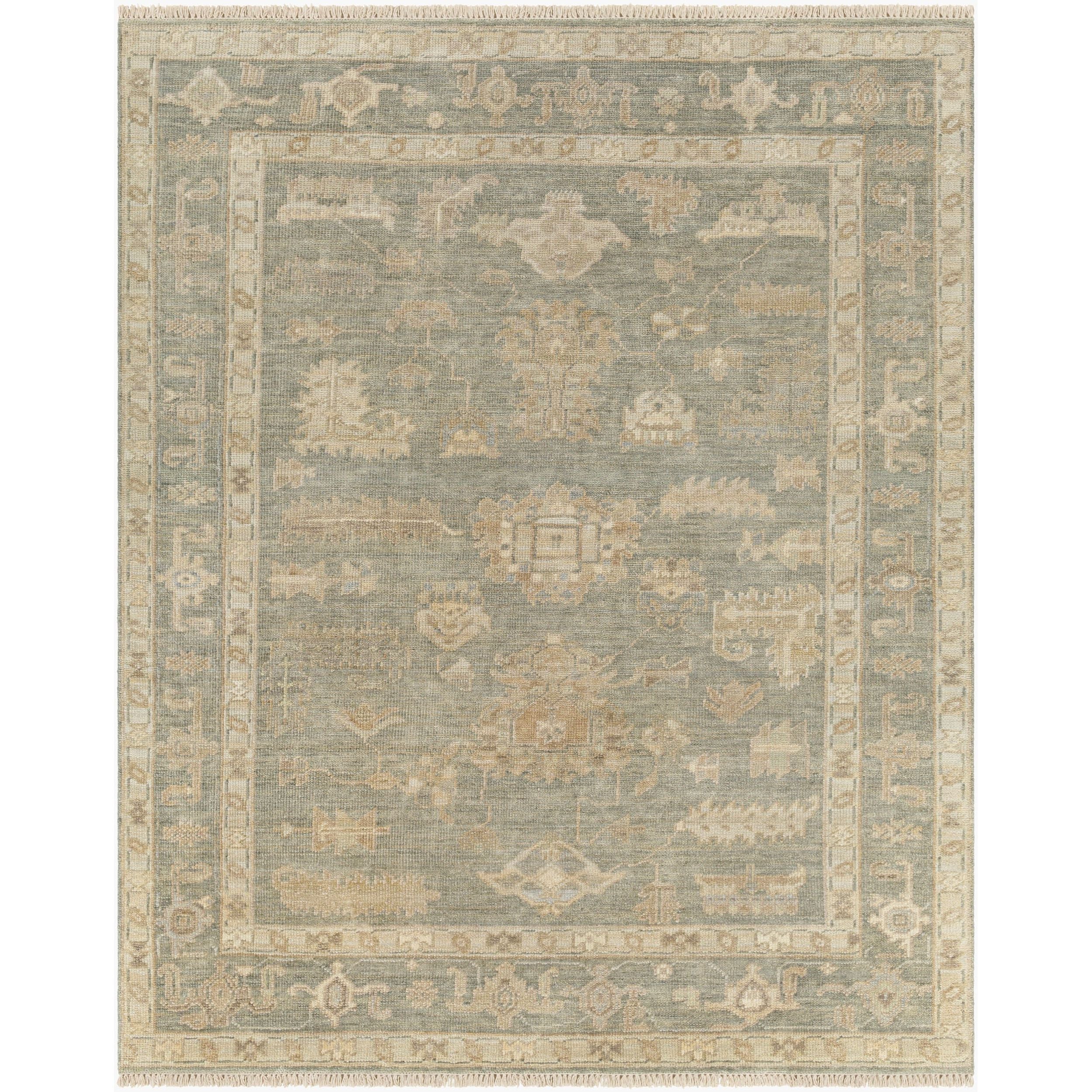 Surya Antalya AAT-2306 Hand Knotted Rug in Brown, Beige, Light Blue, Metallic Silver and Light Brown