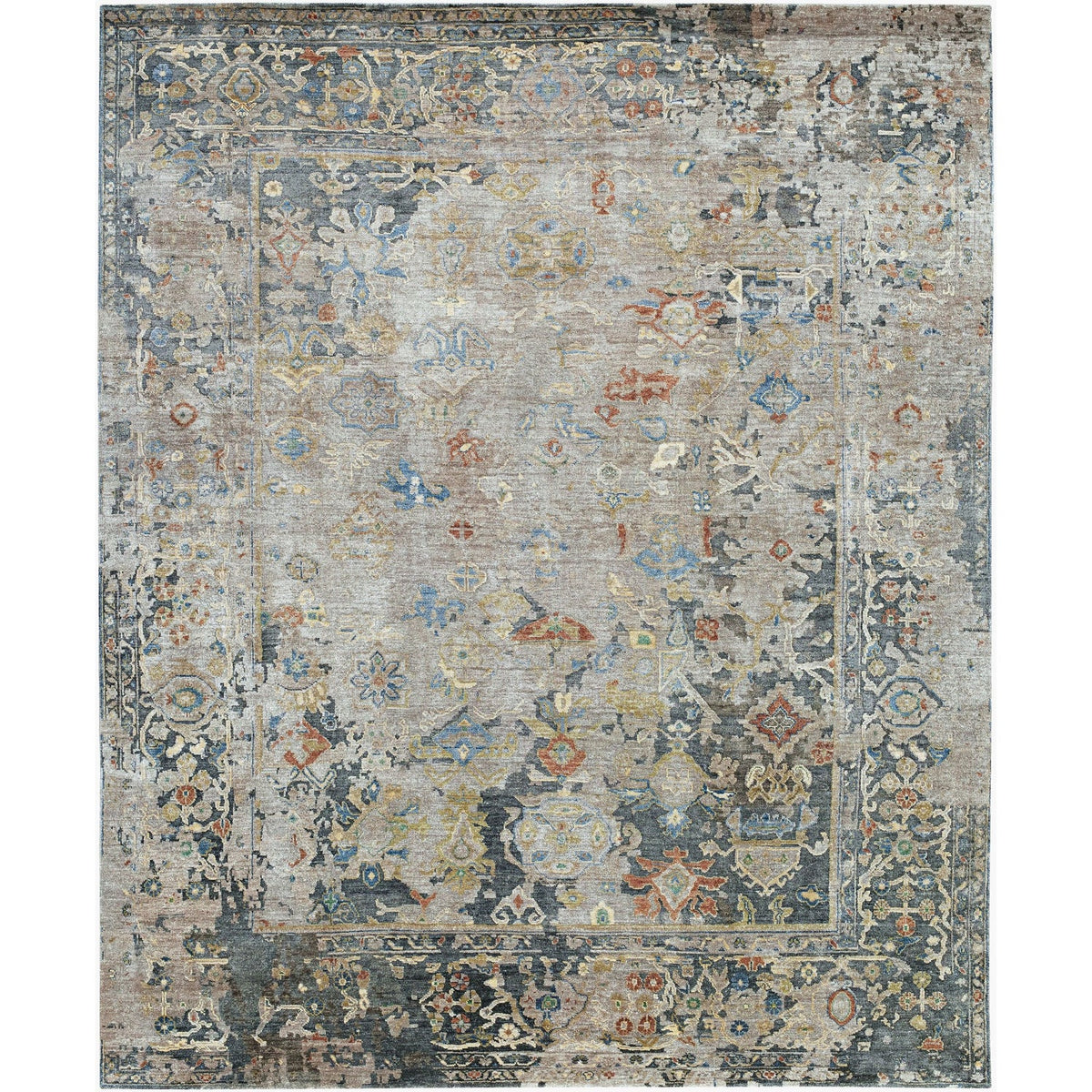 Surya Ghordes GHR-2300 Hand Knotted Rug in Olive, Beige, Dark Brown, Light Brown and Wheat