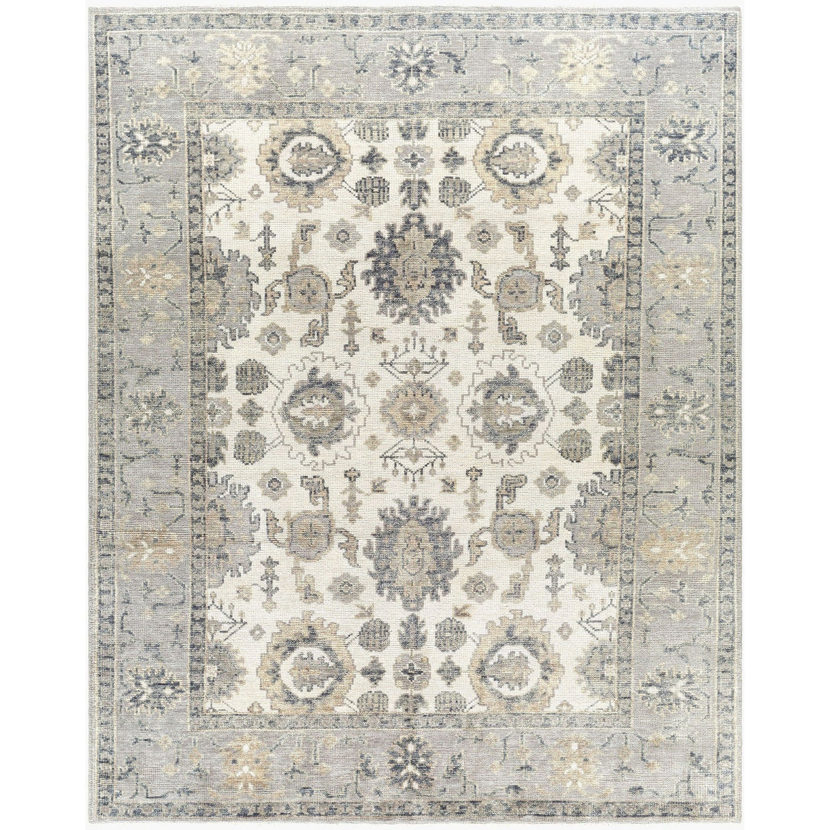 Surya Palais PAL-2305 Hand Knotted area rug in 100% Wool, shown in Medium Gray, Ivory, Tan