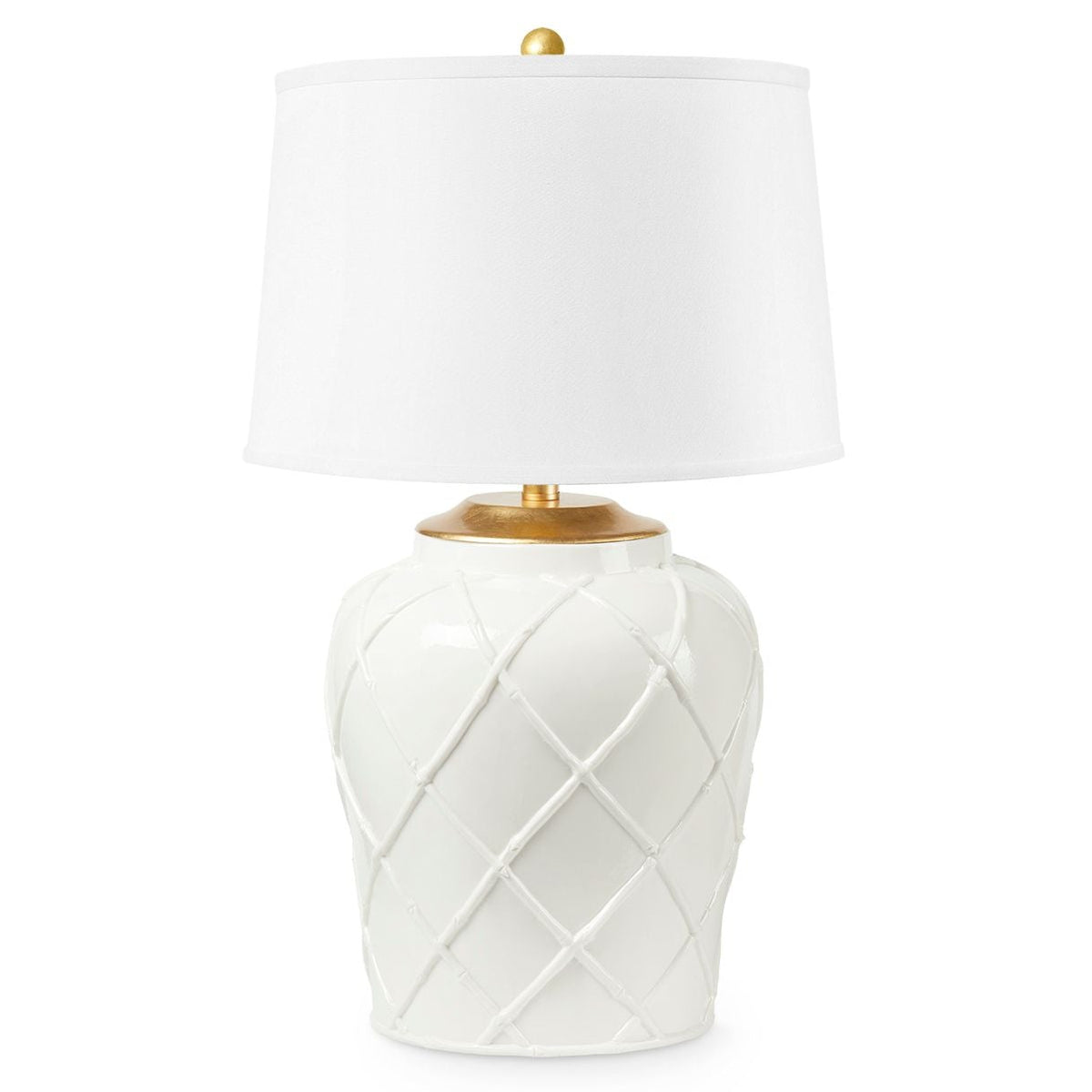 Villa and House Soochow Table Lamp with Shade 17-inch White Linen, with Gold