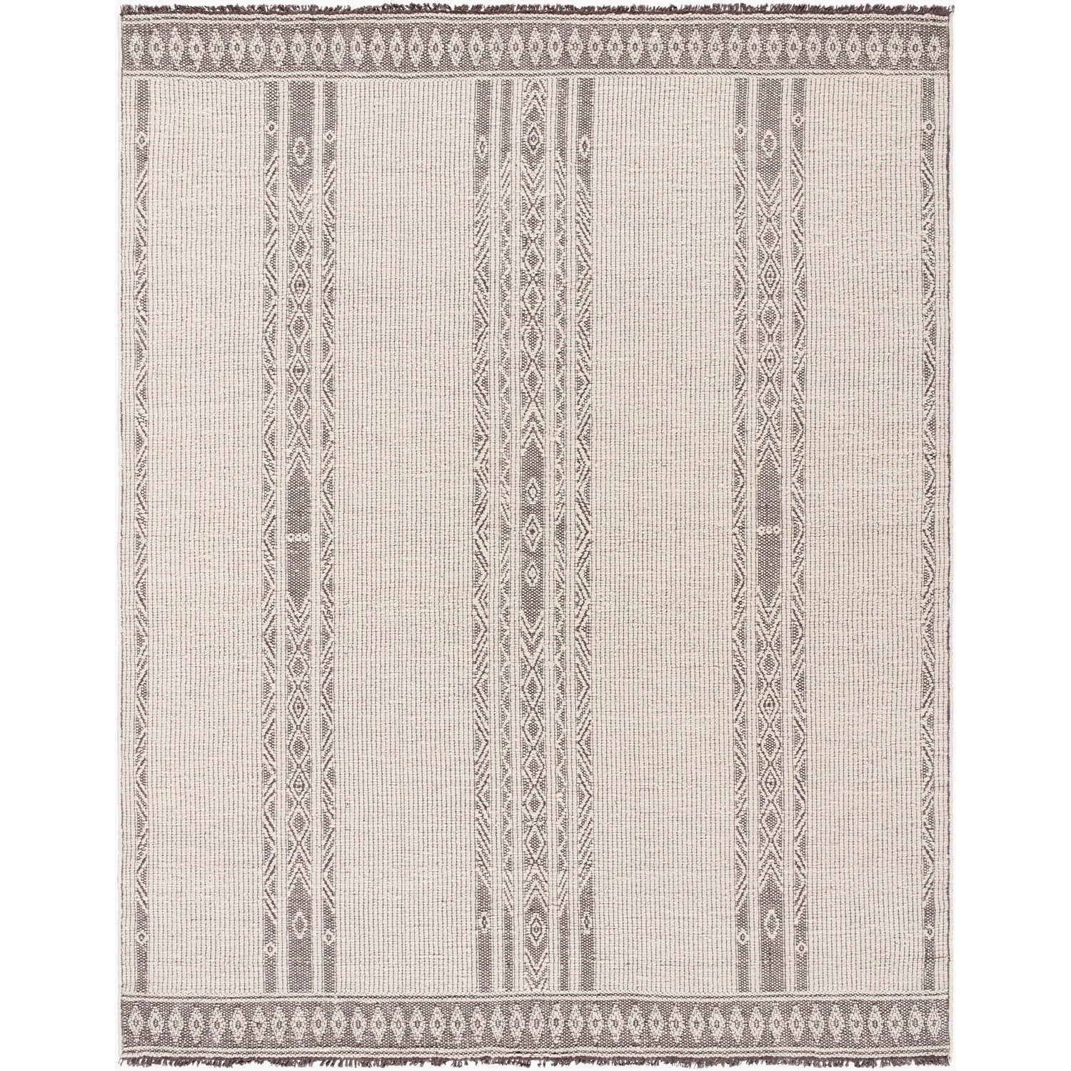 Surya Irfan IRF-2301 Hand Woven Rug in wool and cotton, Ivory, Charcoal, Taupe