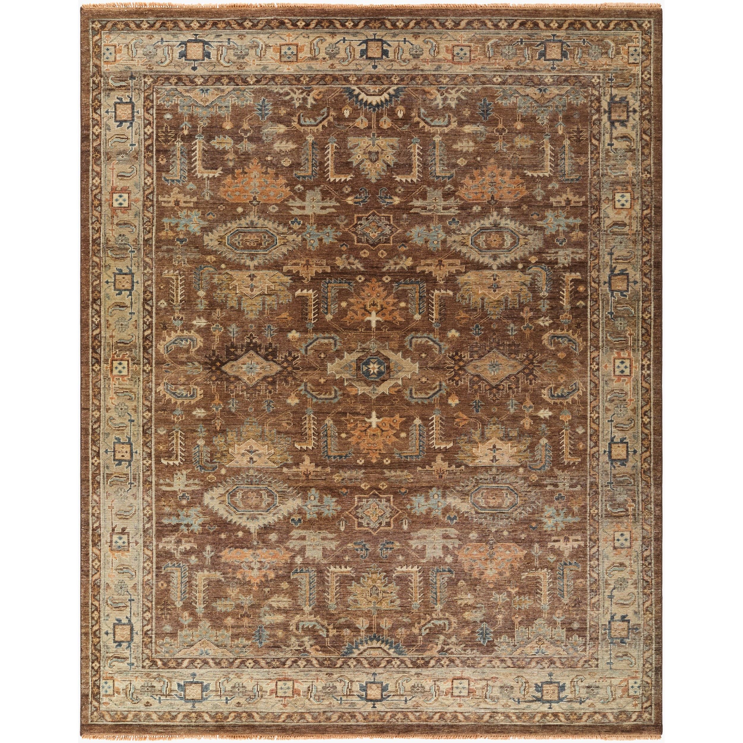 Surya Bijar BIJ-2300 Hand Knotted Rug in burnt umber, sandstone, slate blue and ivory