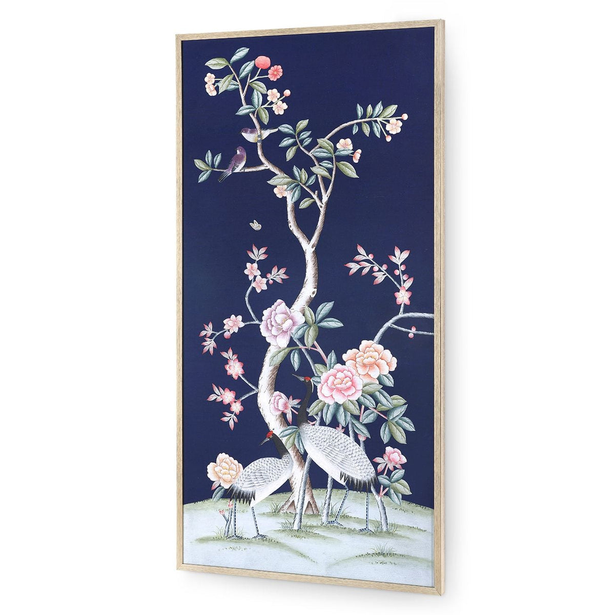 Villa and House Nocturne Crane Framed Silk Panel