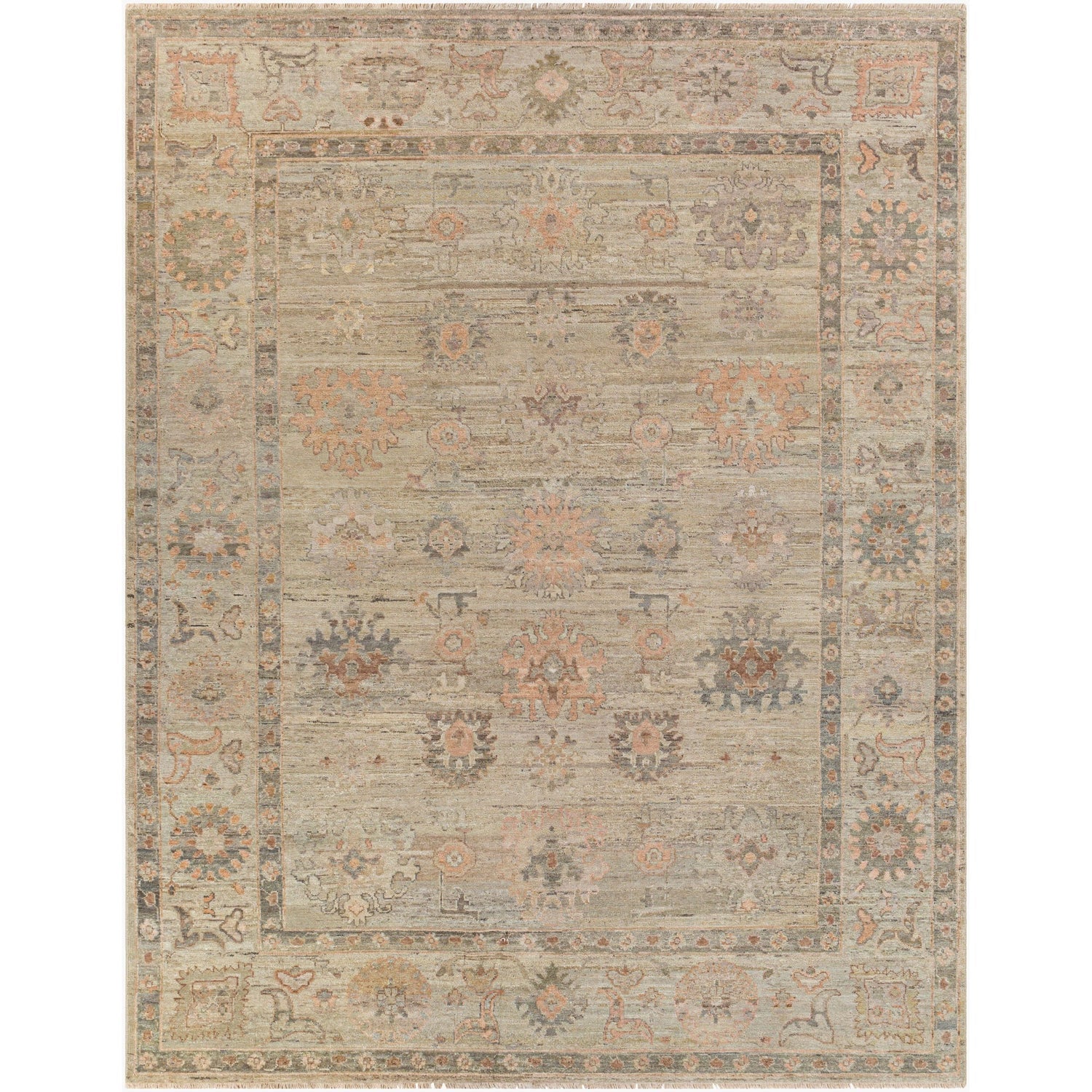 Surya Khotan KHT-2300 Hand Knotted Rug shown flat displaying its light gray hand knotted design