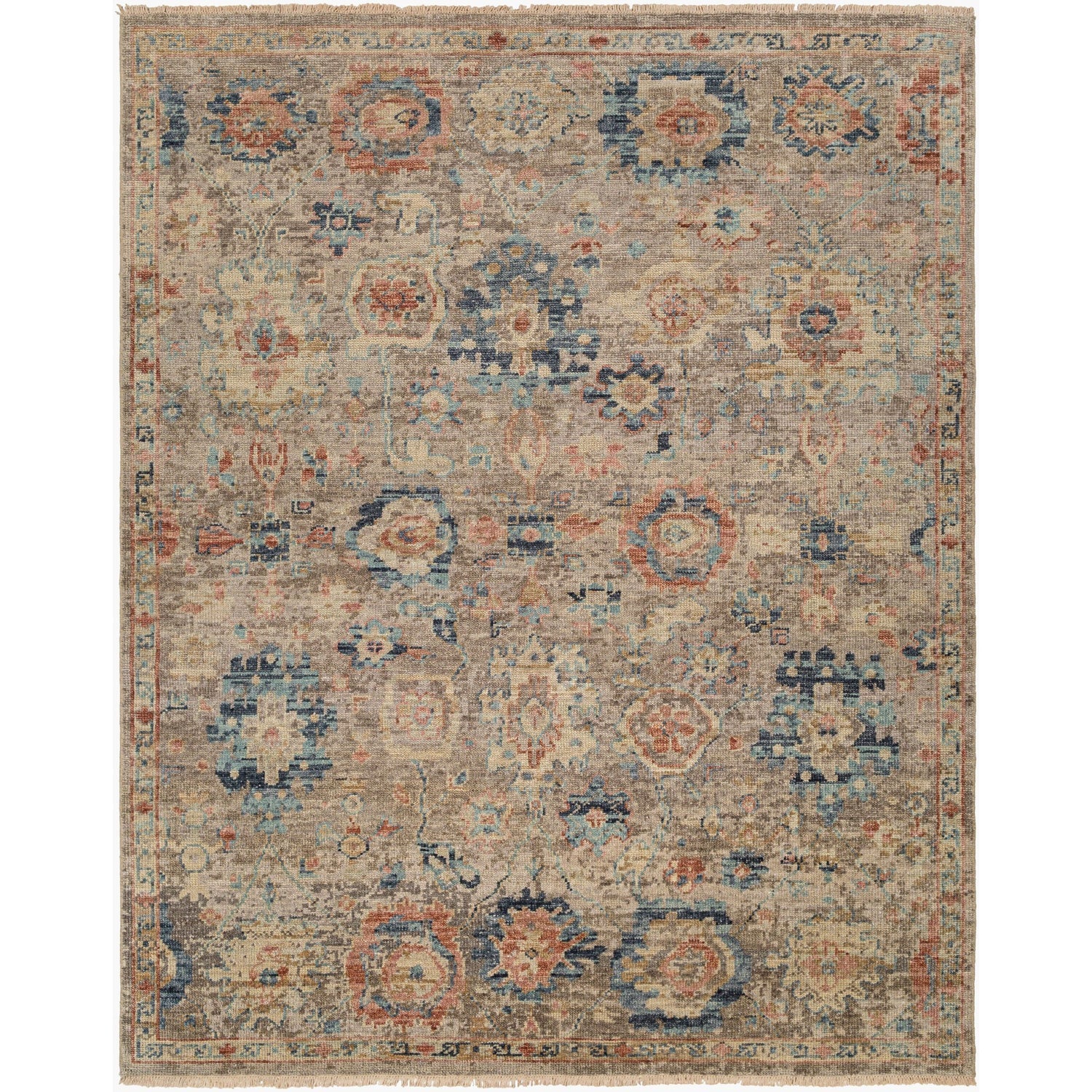 Surya Monterey MOY-2302 Hand Knotted Rug in Navy, Burgundy, Medium Gray, Tan, Brown and Ice Blue