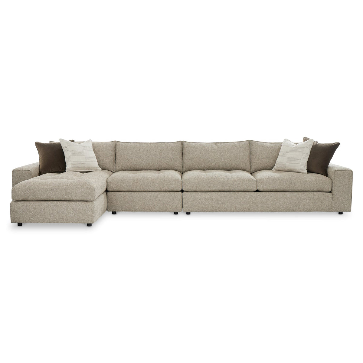 Bernhardt Living Nest 3pc Left Facing Fabric Sectional Sofa in Brown, angled three-quarter view