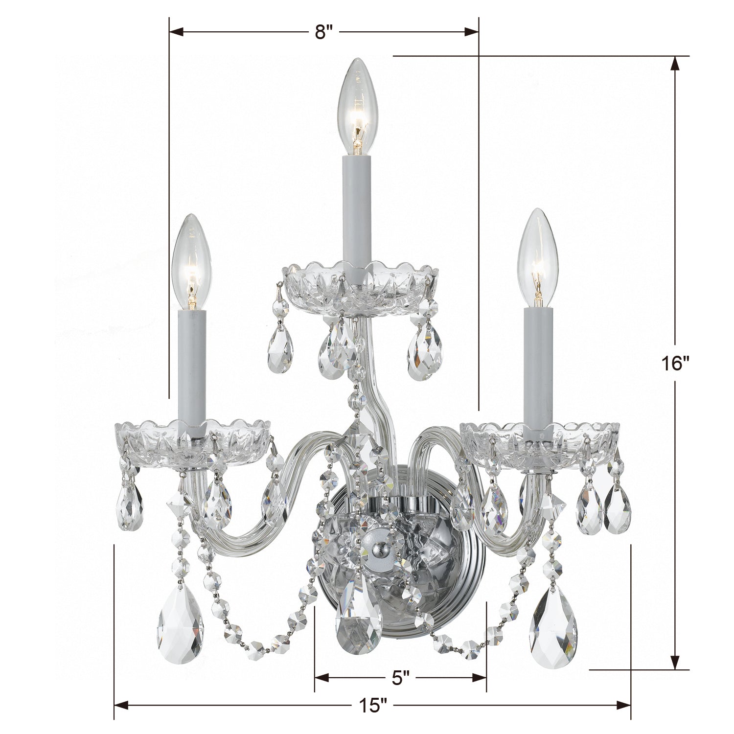 Crystorama Traditional Crystal 1033 3-Light Wall Sconce