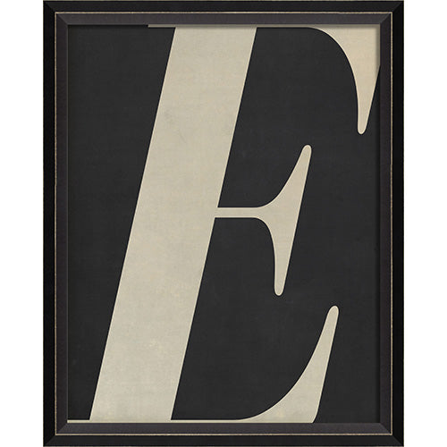Letter E White on Black Framed Print
