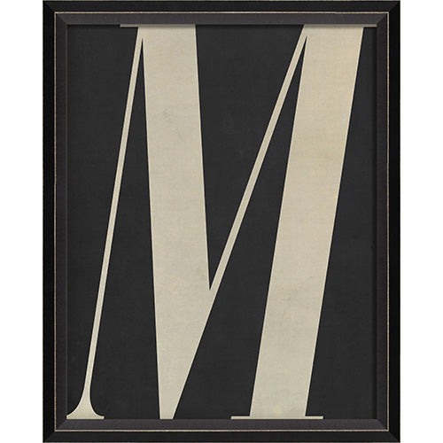 Letter M White on Black Framed Print