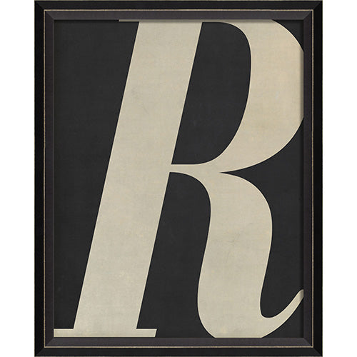 Letter R White on Black Framed Print