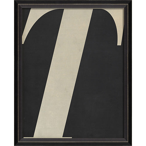 Letter T White on Black Framed Print