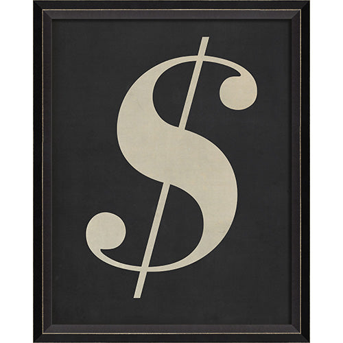 Letter Dollar Sign White on Black Framed Print