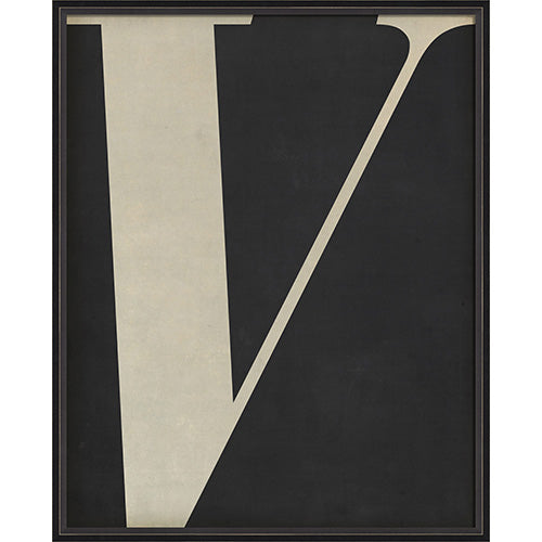 Letter V White on Black Framed Print