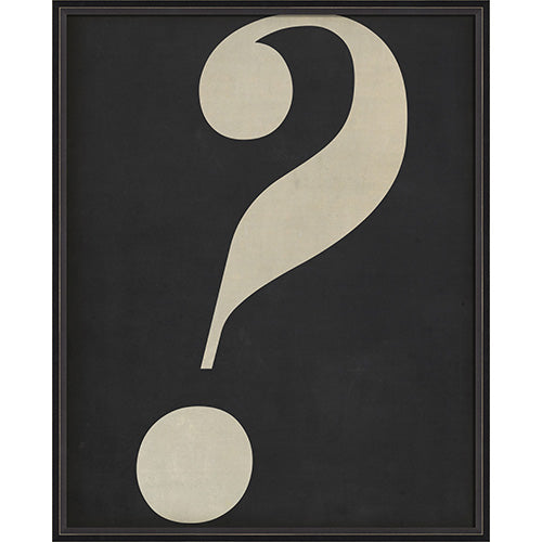 Letter Question Mark White on Black Framed Print