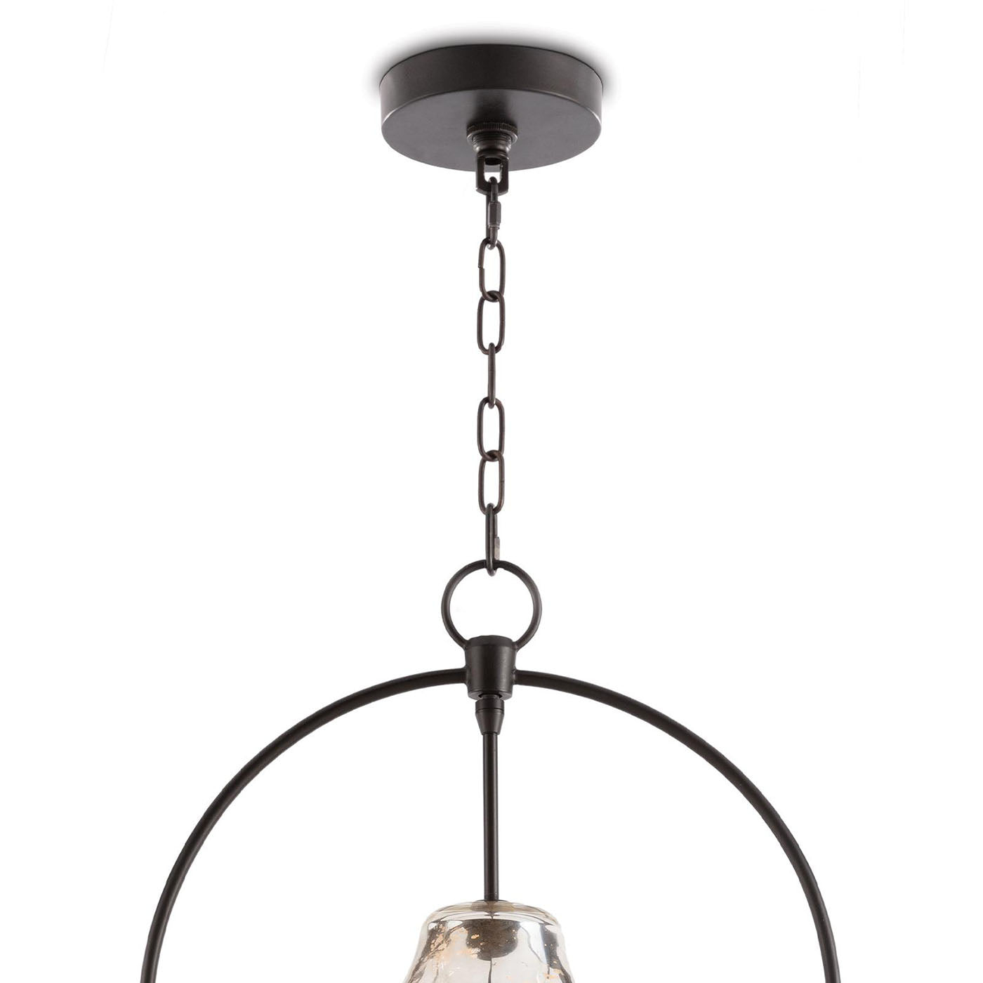 Regina Andrew Emerson Bell Jar Pendant in Antique Mercury Glass, shown illuminated